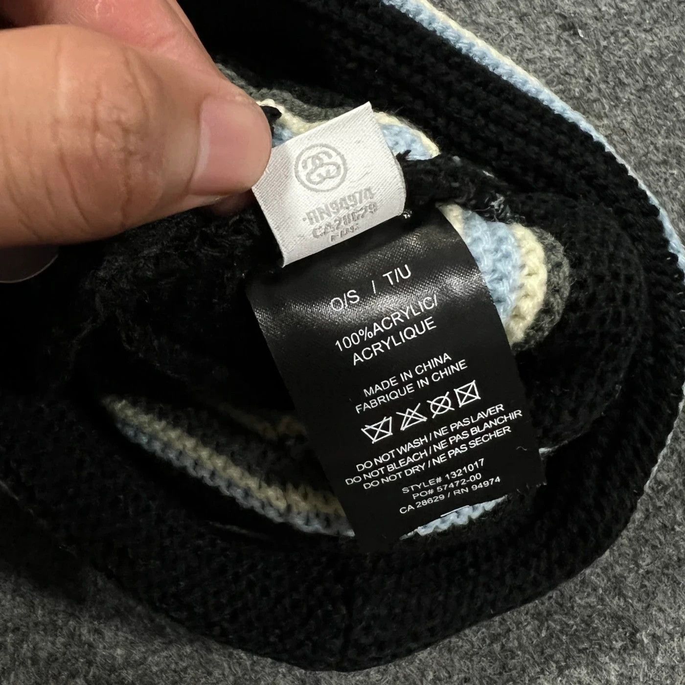 Stussy × Vintage STUSSY BEANIE HAT TRIPLE STRIPE CUFF BLACK - OS Size ONE SIZE - 4 Thumbnail