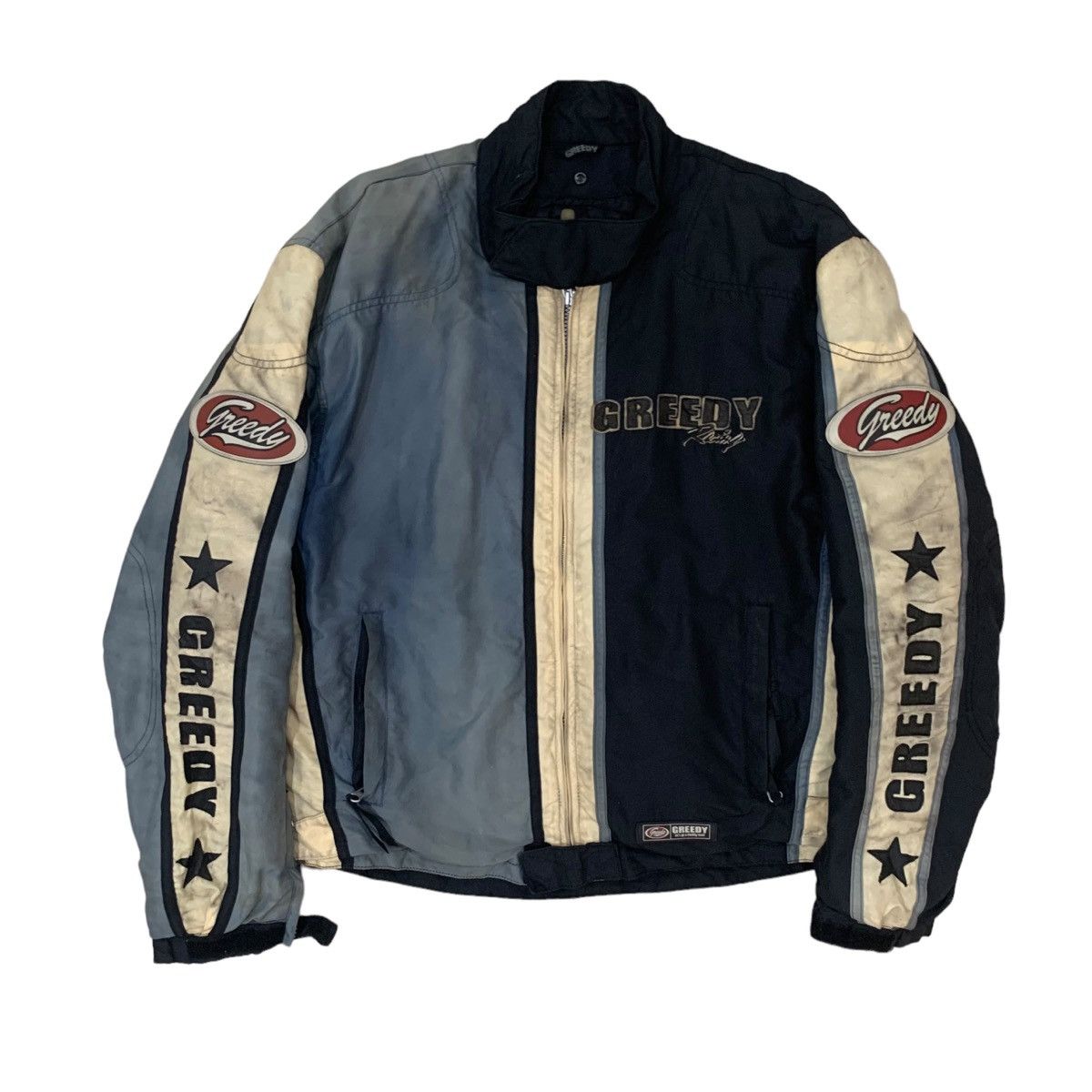 image of Moto x Racing Vintage Sunfaded Greedy Racing Riders Jacket in Blue, Men's (Size Medium)