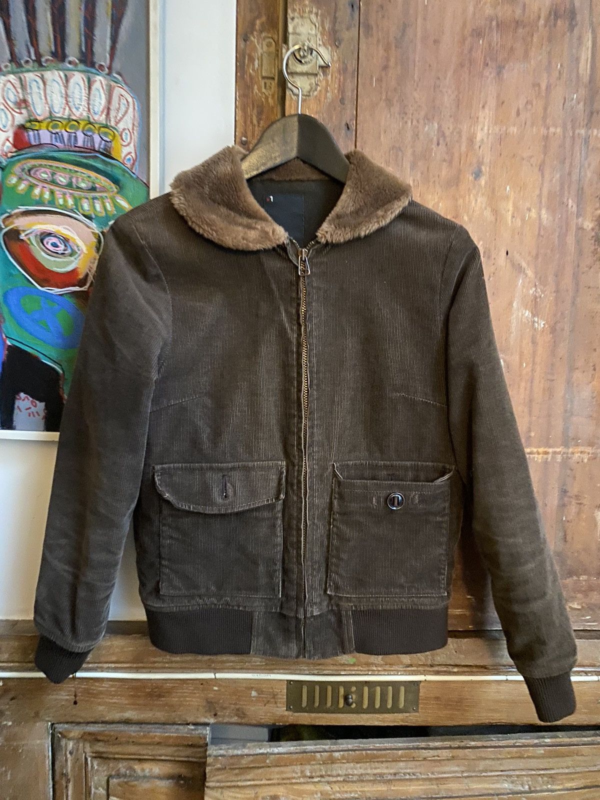 image of Neighborhood Corduroy Jacket With Faux Fur Collar in Brown, Men's (Size Small)