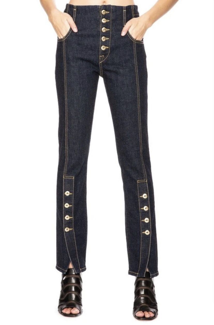 image of Jonathan Simkhai Gold Button Flared Jeans in Blue, Women's (Size 24)