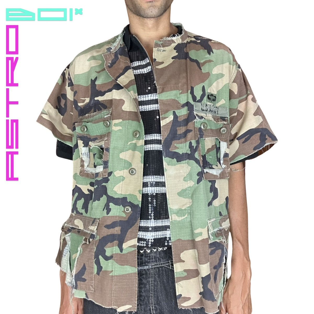 Vintage ASTROBOI* DECONSTRUCTED SHORT SLEEVE MILITARY JACKET Size US XL / EU 56 / 4 - 2 Thumbnail