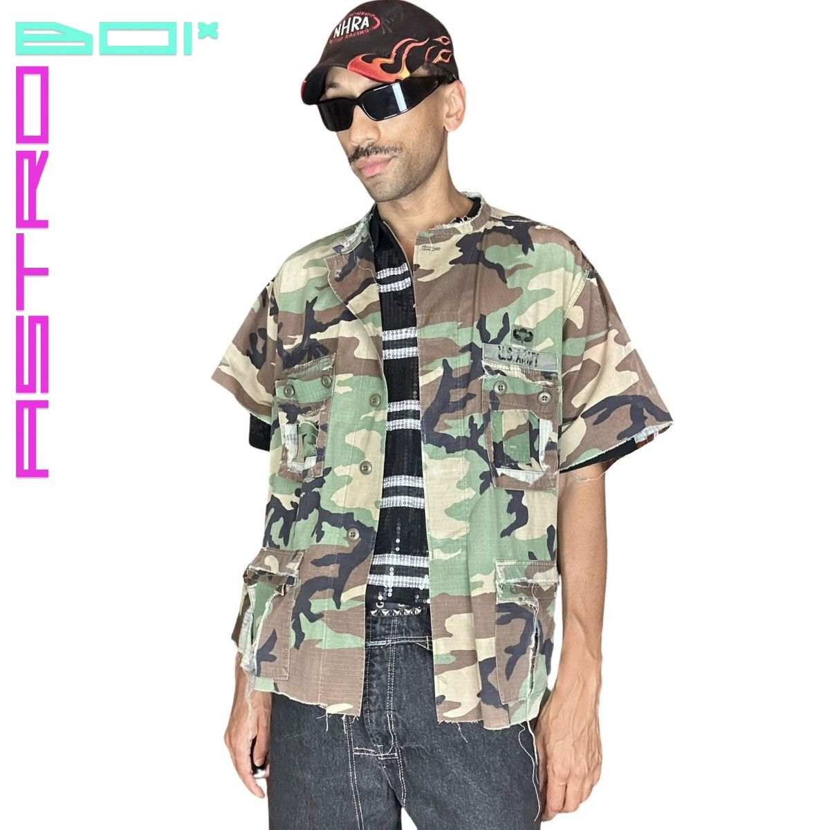Vintage ASTROBOI* DECONSTRUCTED SHORT SLEEVE MILITARY JACKET Size US XL / EU 56 / 4 - 3 Thumbnail