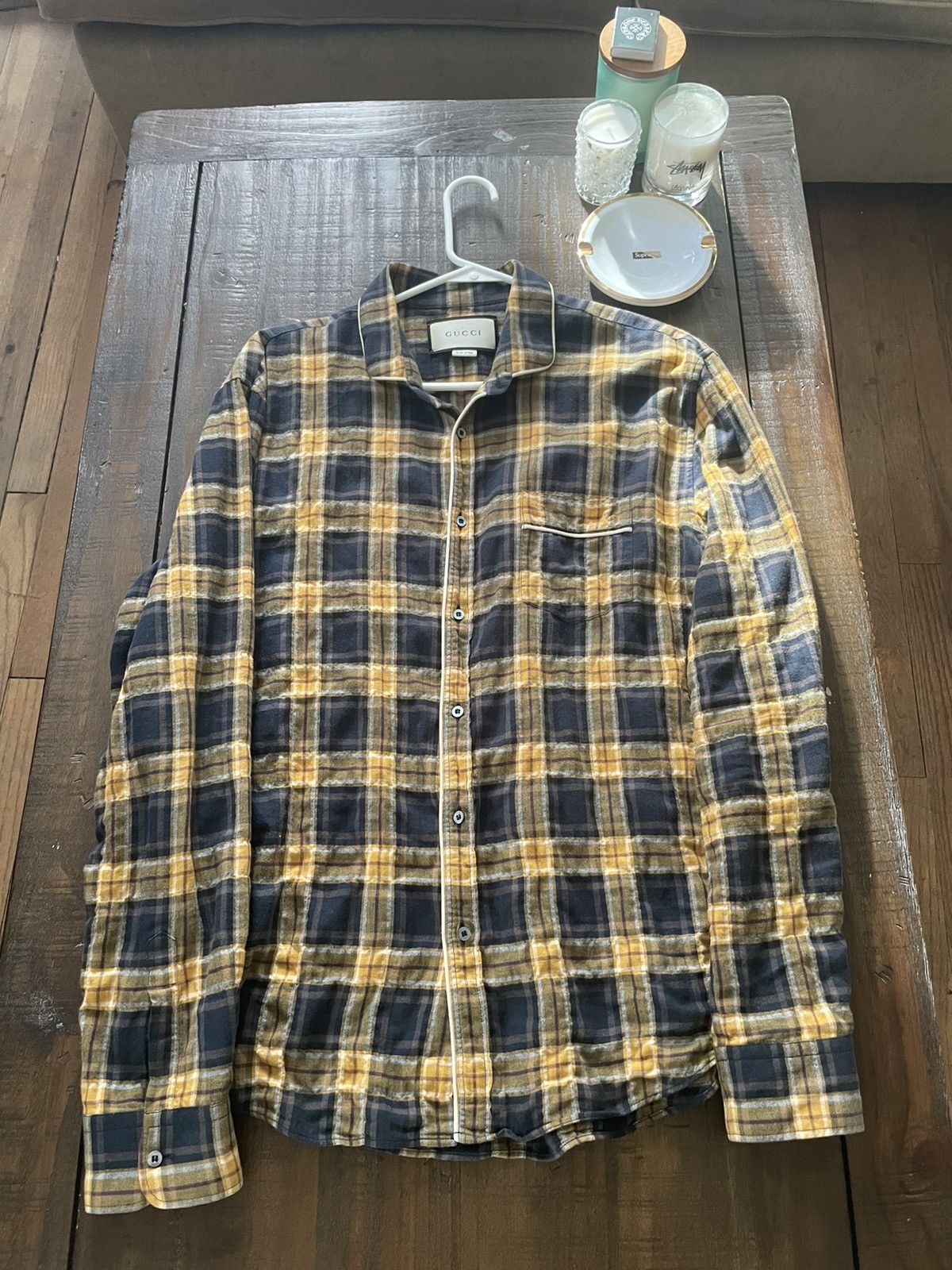 image of Gucci Flannel Pajama Shirt in Yellow, Men's (Size Large)