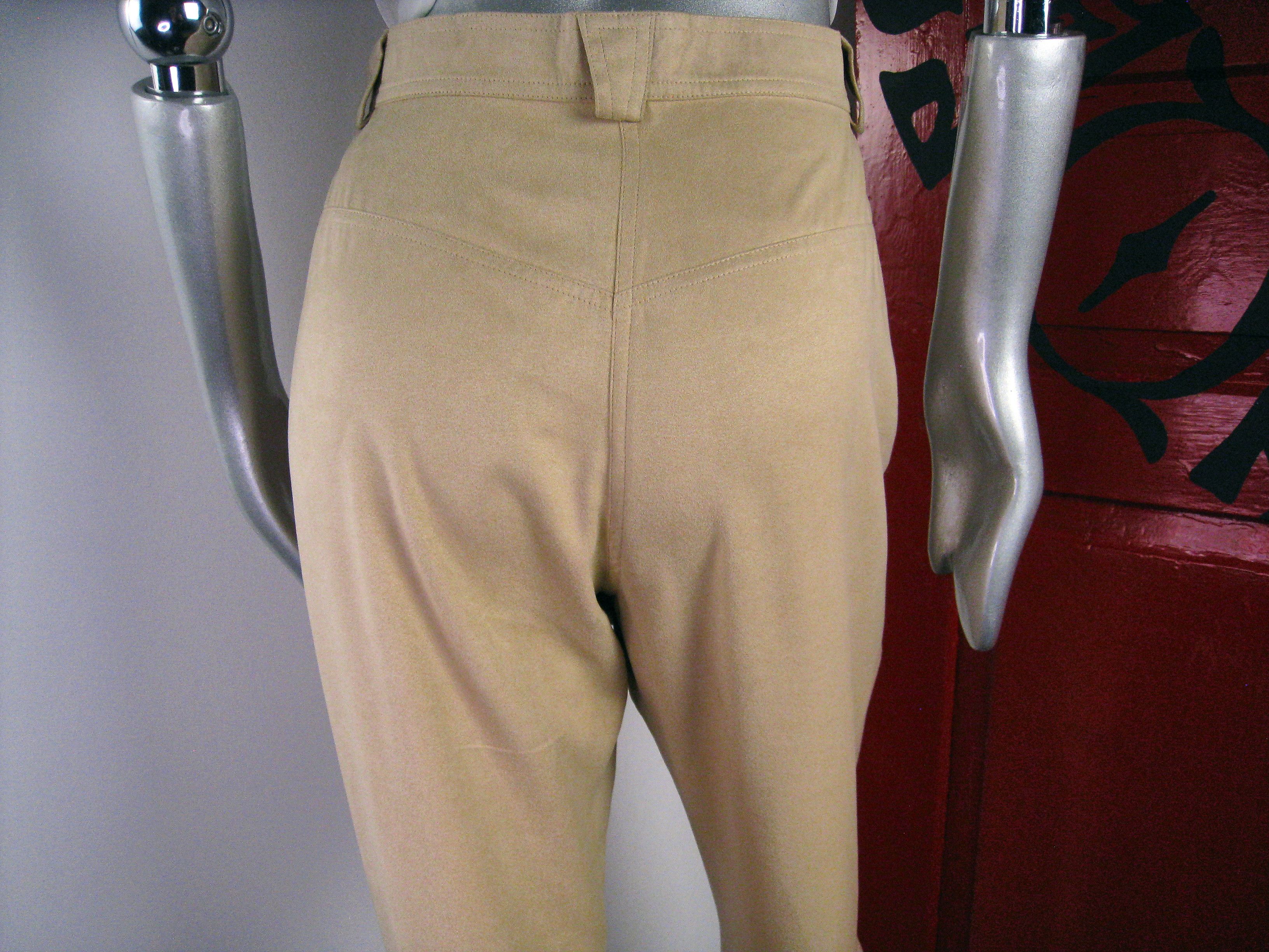 Vintage Mugler Women's Beige High Rise Suede Pants, Women's (Size 30) — image 6 of 6