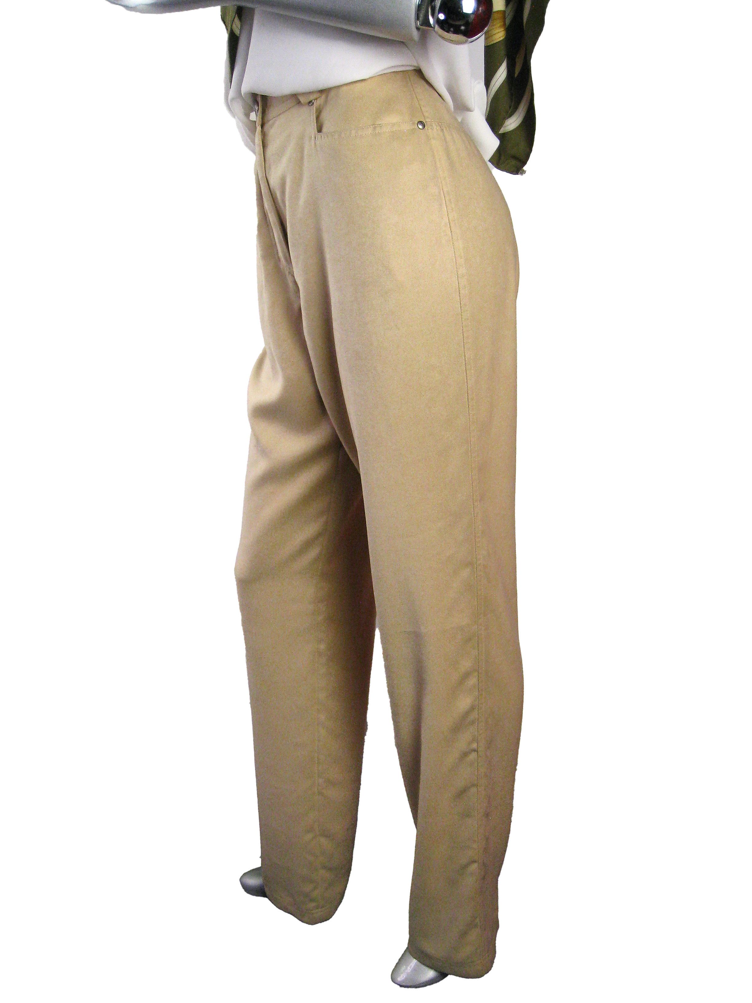 Vintage Mugler Women's Beige High Rise Suede Pants, Women's (Size 30) — image 3 of 6