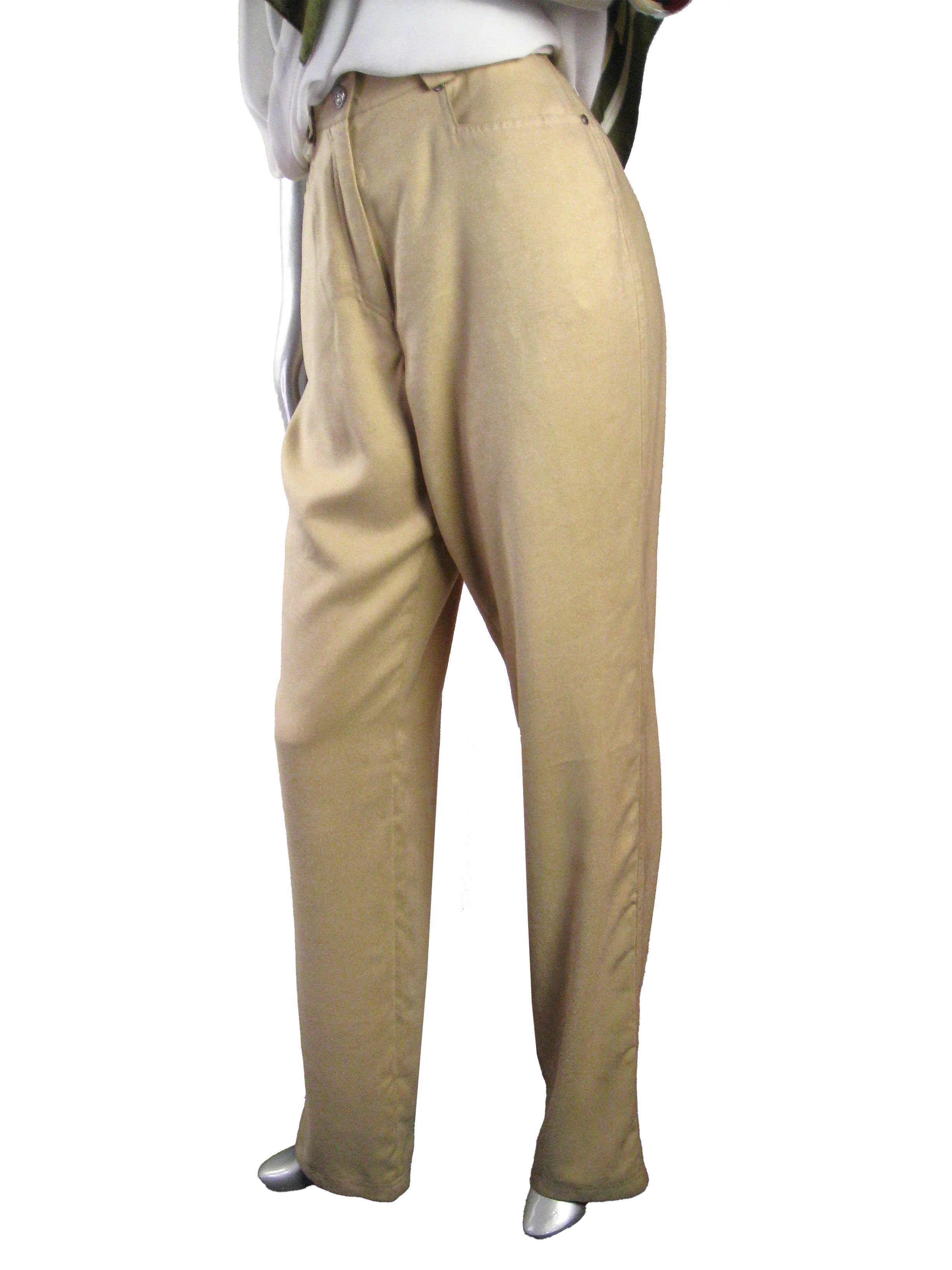 Vintage Mugler Women's Beige High Rise Suede Pants, Women's (Size 30) — image 2 of 6