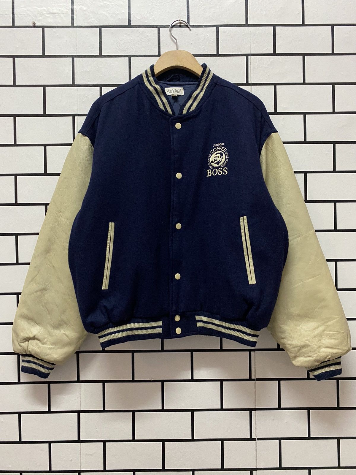 Japanese Brand Vintage Suntory Coffee Bos Japan Leather Wool Varisty Jacket Size US L / EU 52-54 / 3 - 2 Thumbnail