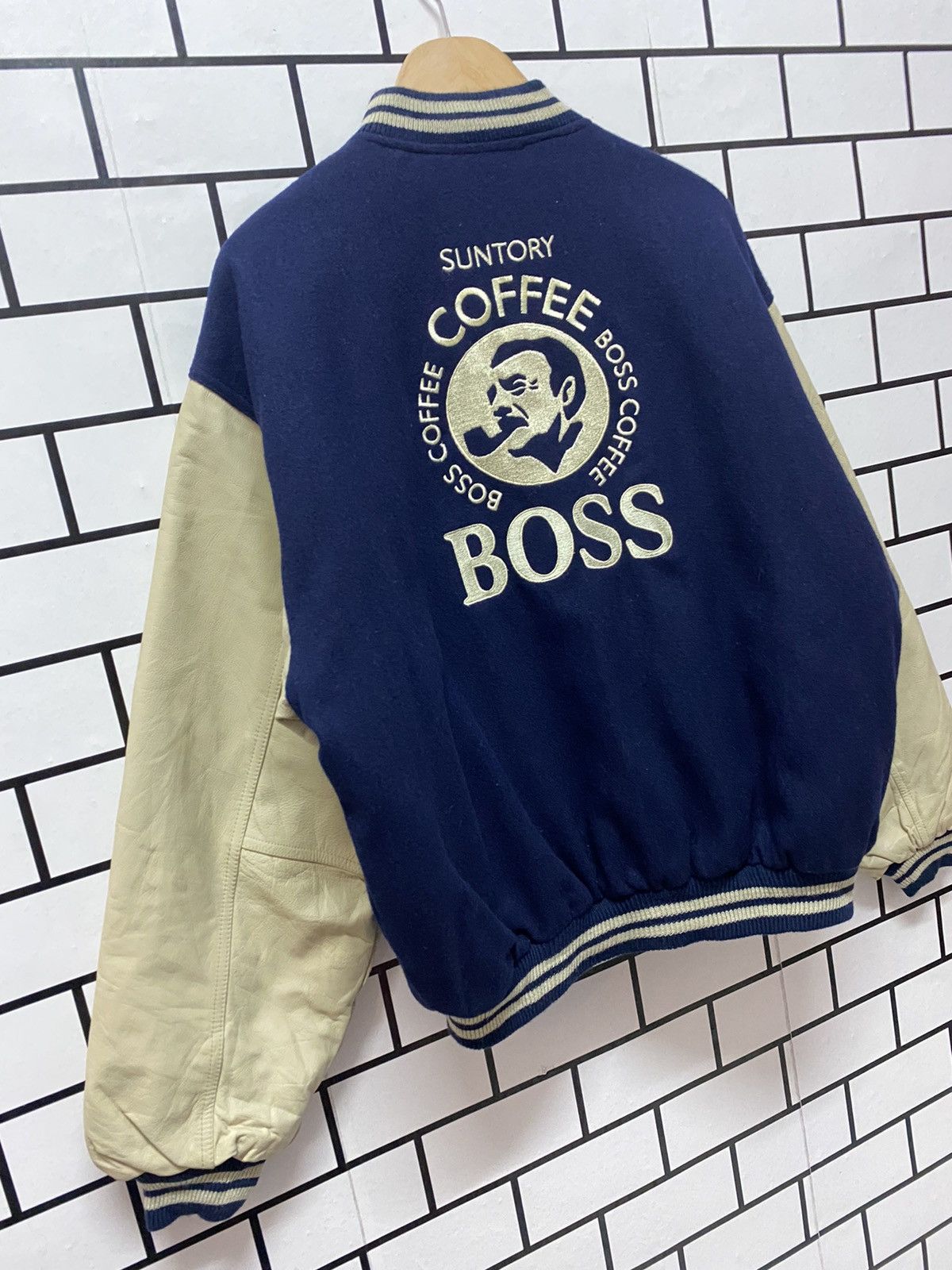 Japanese Brand Vintage Suntory Coffee Bos Japan Leather Wool Varisty Jacket Size US L / EU 52-54 / 3 - 4 Thumbnail