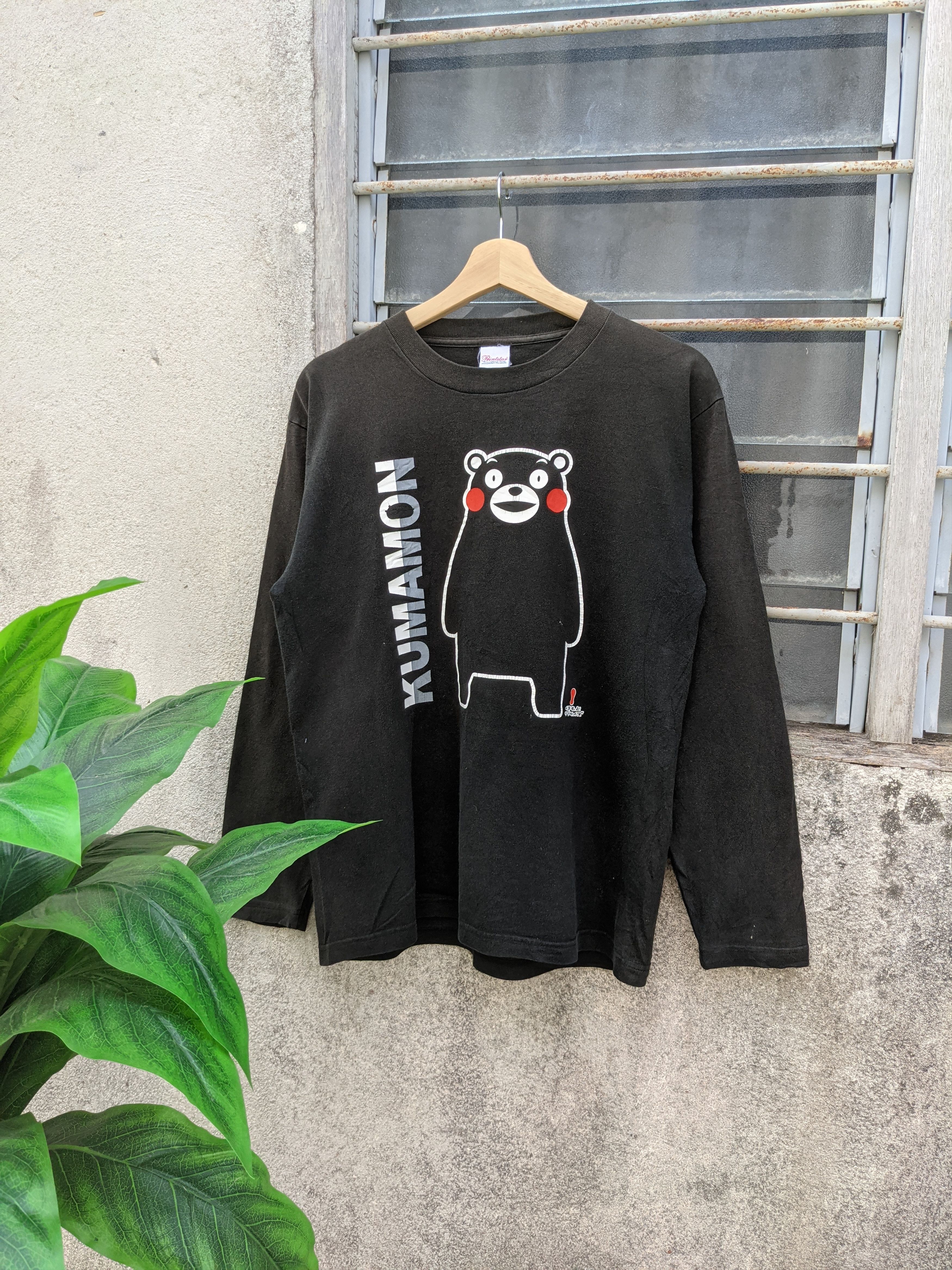 image of Anima Vintage Kumamon Spellout Long Sleeve in Sun Faded Black, Men's (Size Medium)