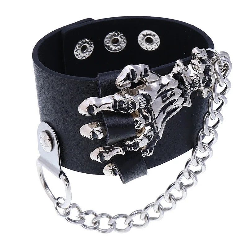 Jewelry Skull Skeleton Chains Spikes Rivet Bracelet Size ONE SIZE - 3 Thumbnail