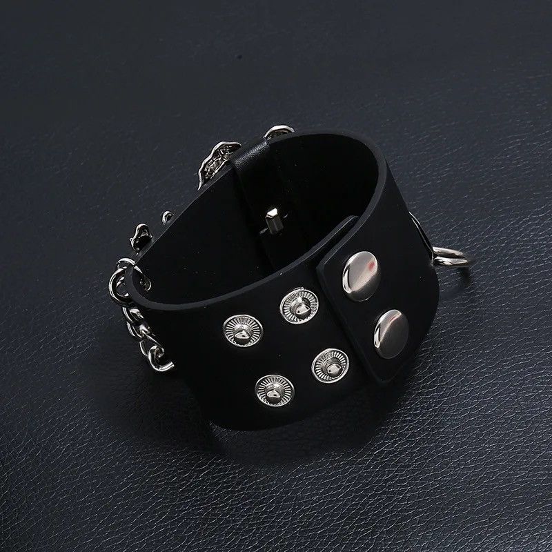 Jewelry Skull Skeleton Chains Spikes Rivet Bracelet Size ONE SIZE - 5 Thumbnail