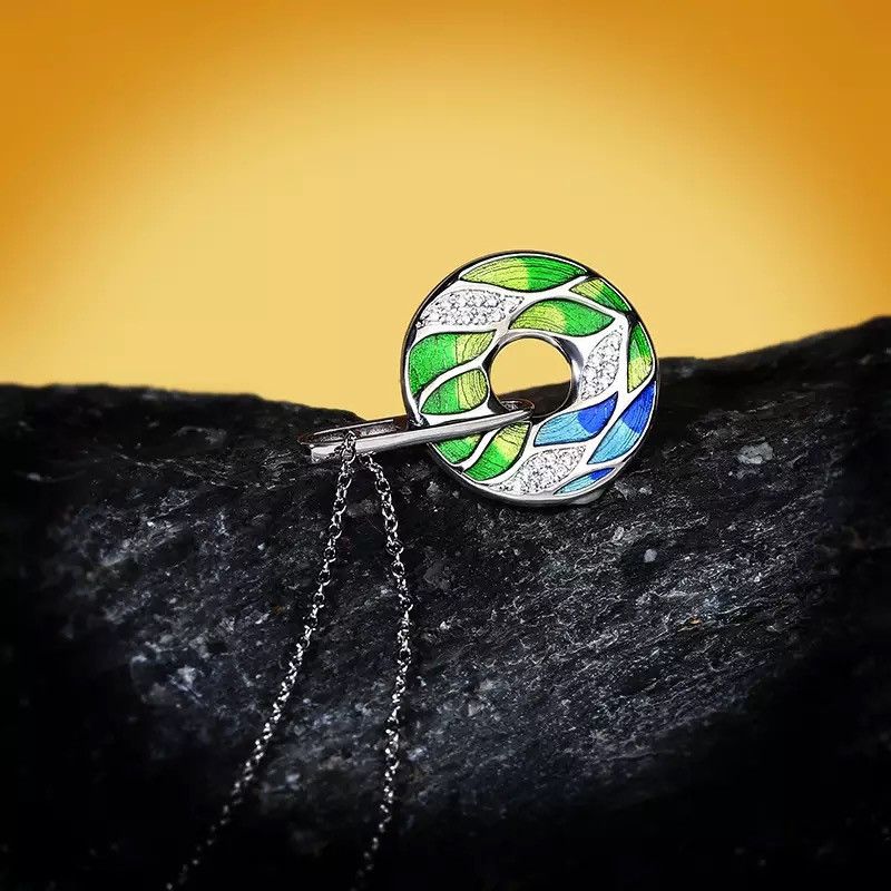 Jewelry Silver Plated Green Bamboo Leaves Necklace Size ONE SIZE - 4 Thumbnail