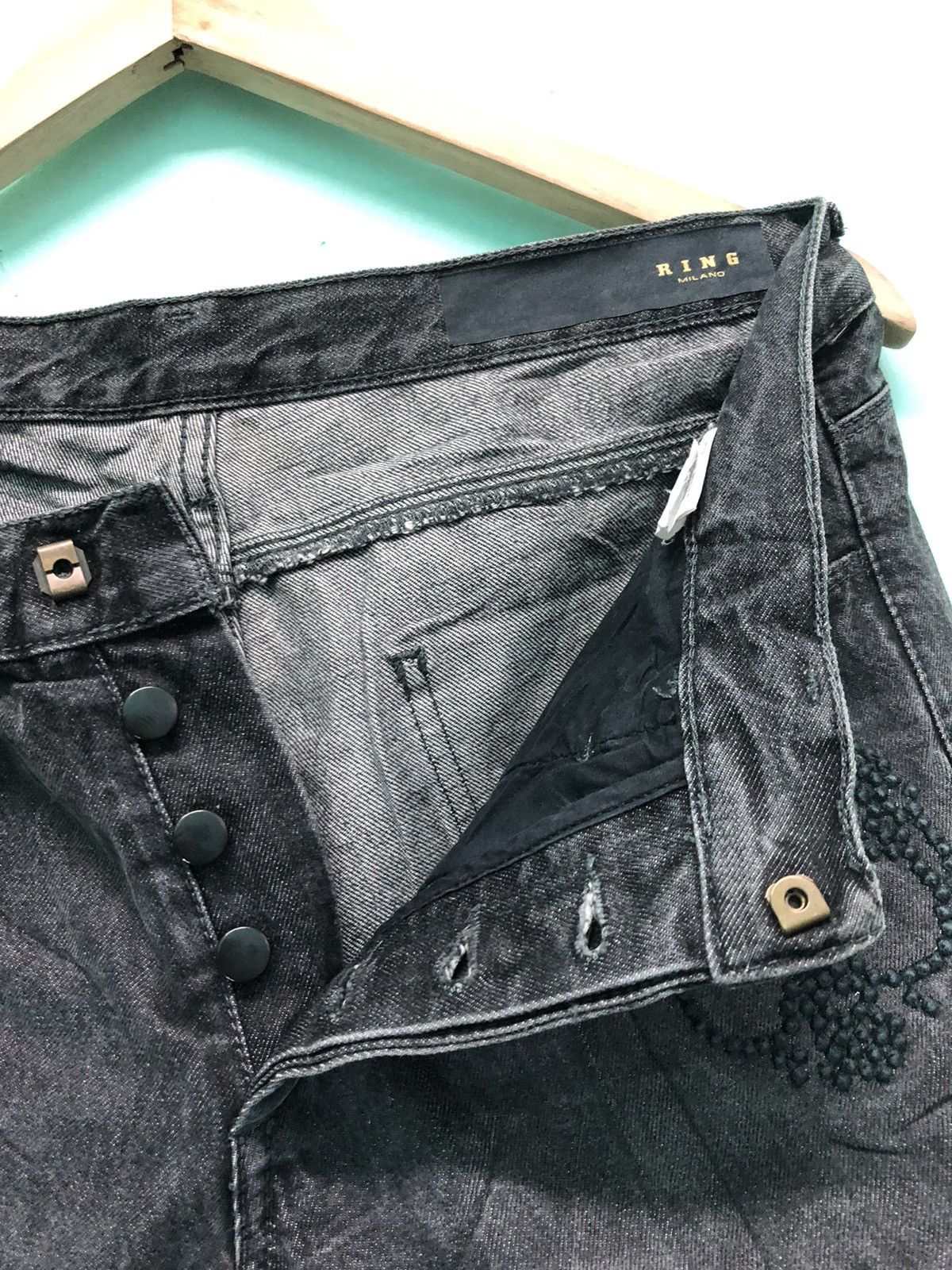 Ring Milano × Seditionaries × Vintage RING MILANO BLACK WASH SKULL EMBROIDERY MADE IN ITALY 🇮🇹 Size US 29 - 4 Thumbnail