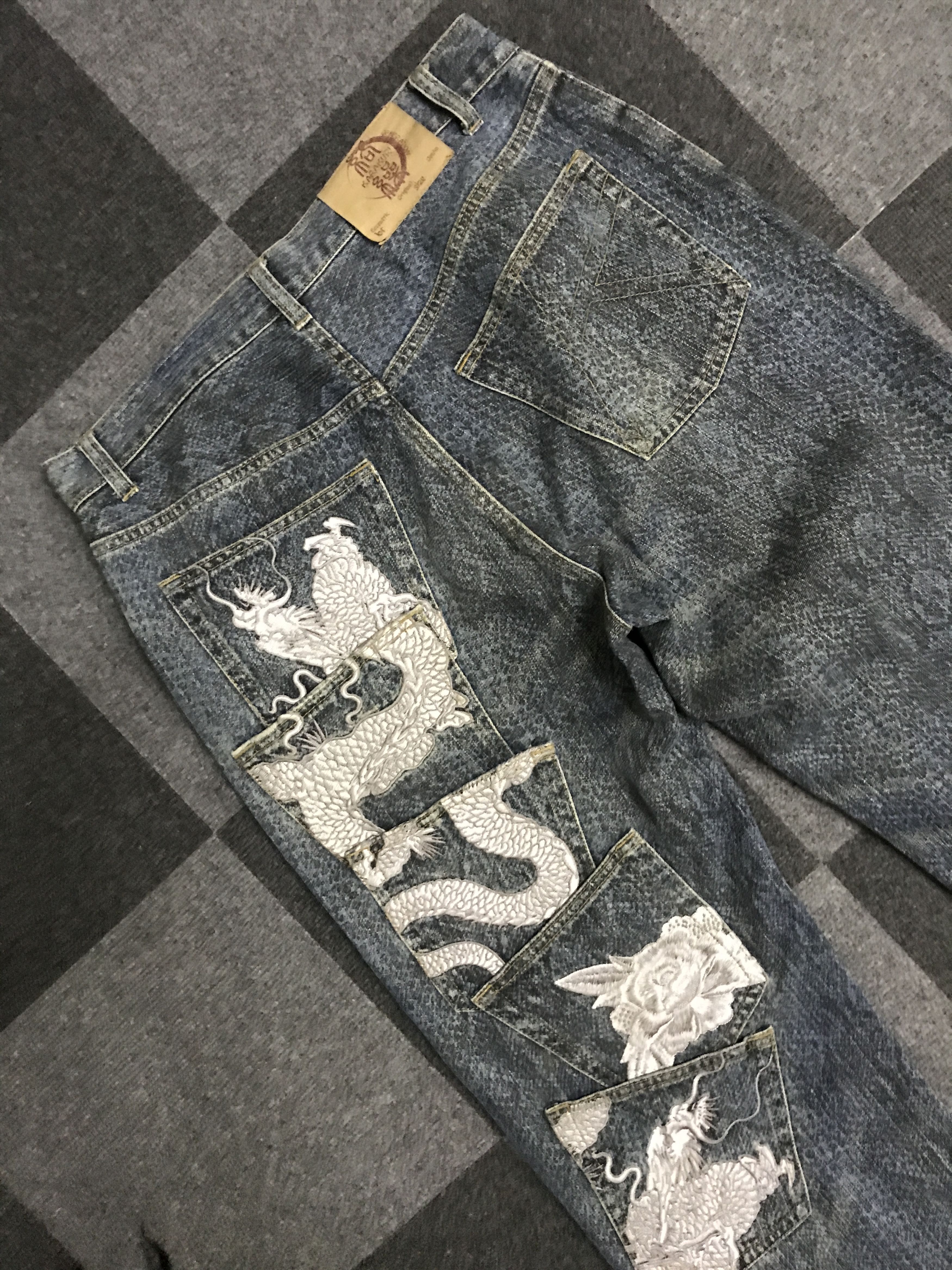 Japanese Brand D121 KARAKURU TAMASHI Phyton All Print Dragon Jeans Size US 34 / EU 50 - 11 Thumbnail