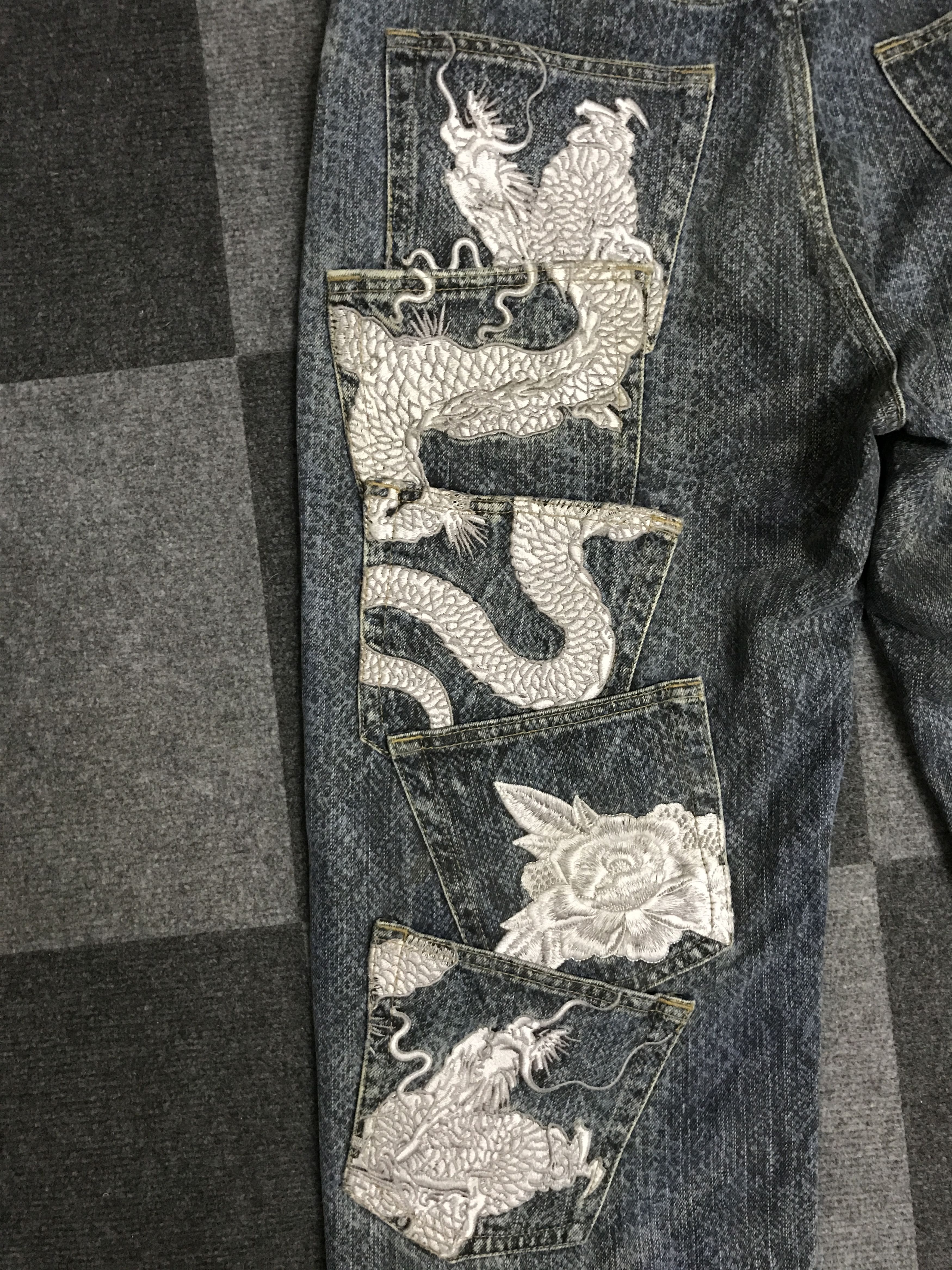 Japanese Brand D121 KARAKURU TAMASHI Phyton All Print Dragon Jeans Size US 34 / EU 50 - 14 Thumbnail