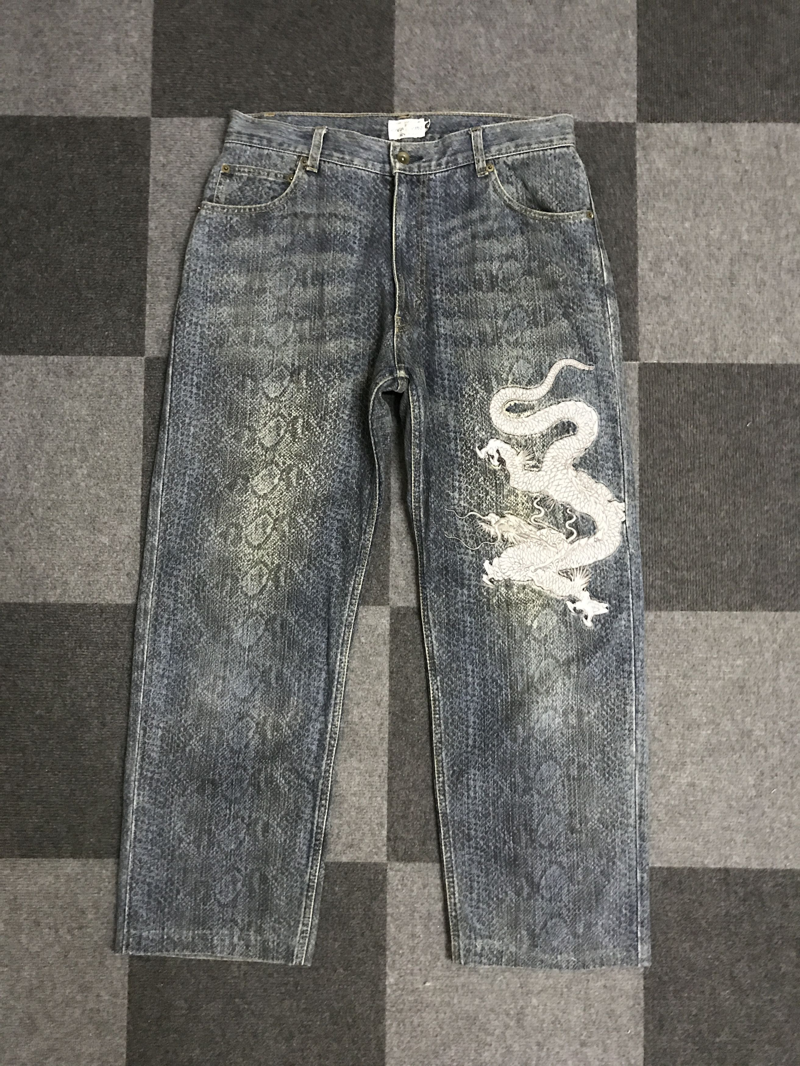 Japanese Brand D121 KARAKURU TAMASHI Phyton All Print Dragon Jeans Size US 34 / EU 50 - 4 Thumbnail