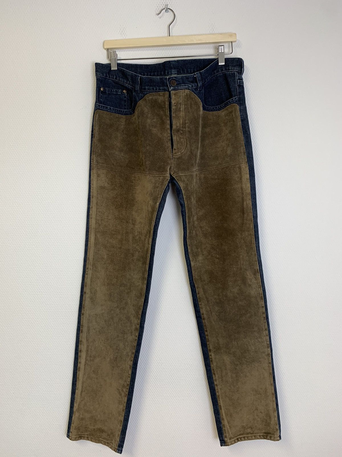 image of Maison Margiela Suede Leather Carpenter Denim Pants Brown, Men's (Size 32)