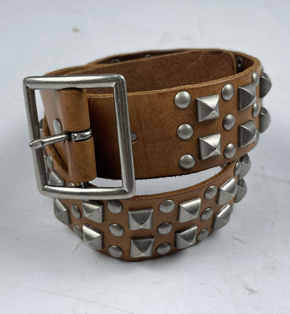Genuine Leather spiked belt leather Size 32 - 1 Thumbnail