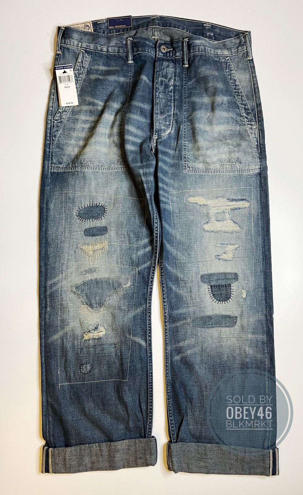 Image of Polo Ralph Laurent Classic Fit Distressed Jeans 36X34 in Blue, Men's