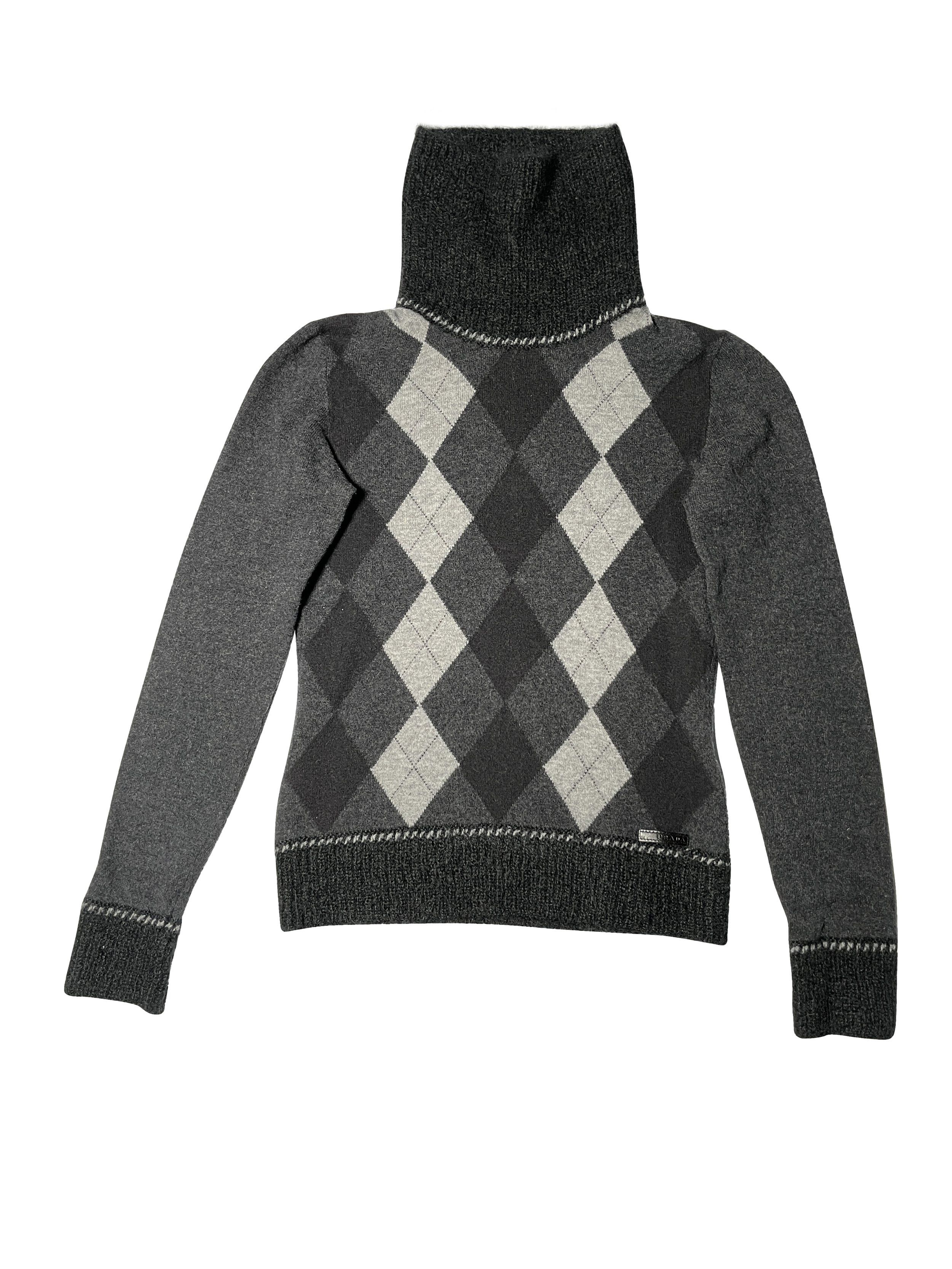 image of 2006 Prada Grey Argyle Knit Turtleneck, Men's (Size XS)