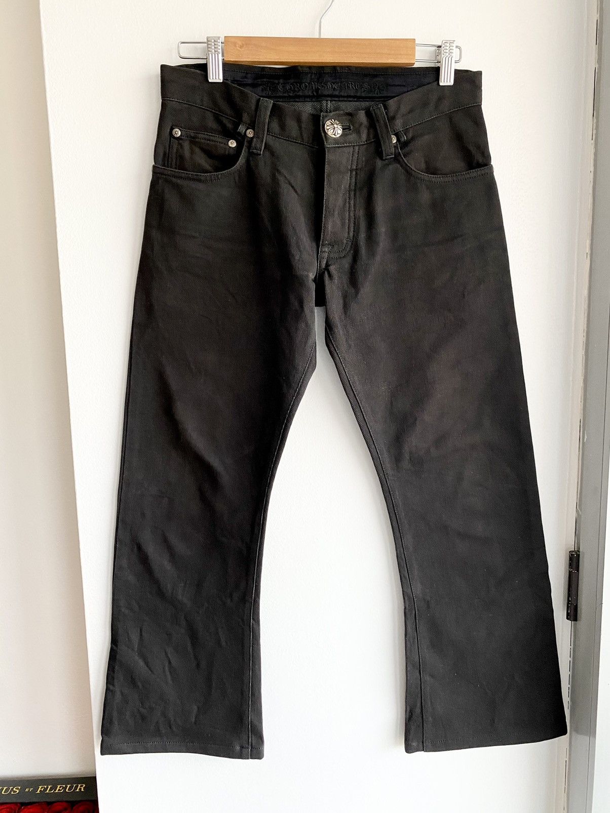 image of Chrome Hearts Cropped Skater Chino Corduroy Pants Jeans in Dark Brown, Men's (Size 31)