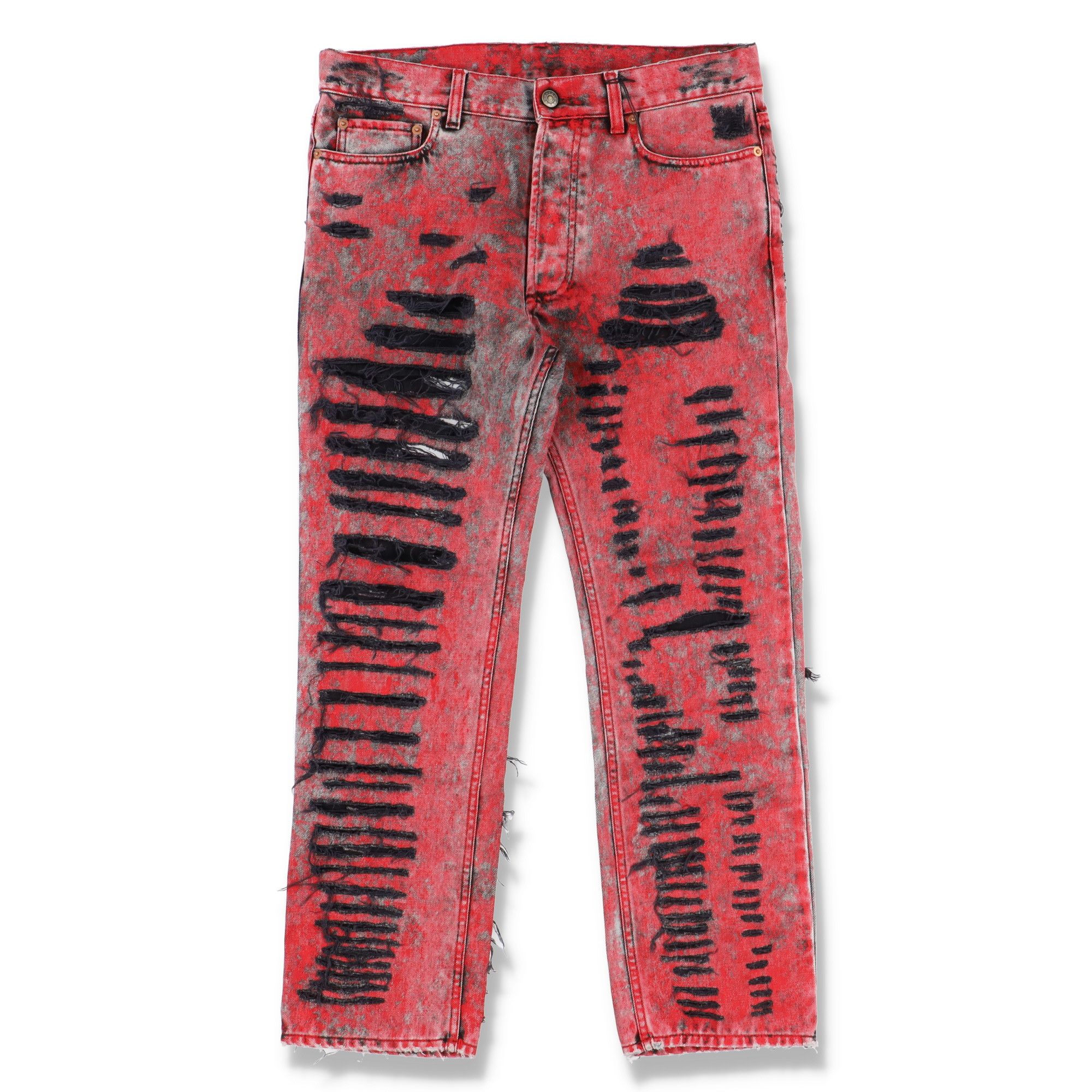 image of Gucci Red Destroyed Overdyed Straight-Leg Jeans, Men's (Size 30)