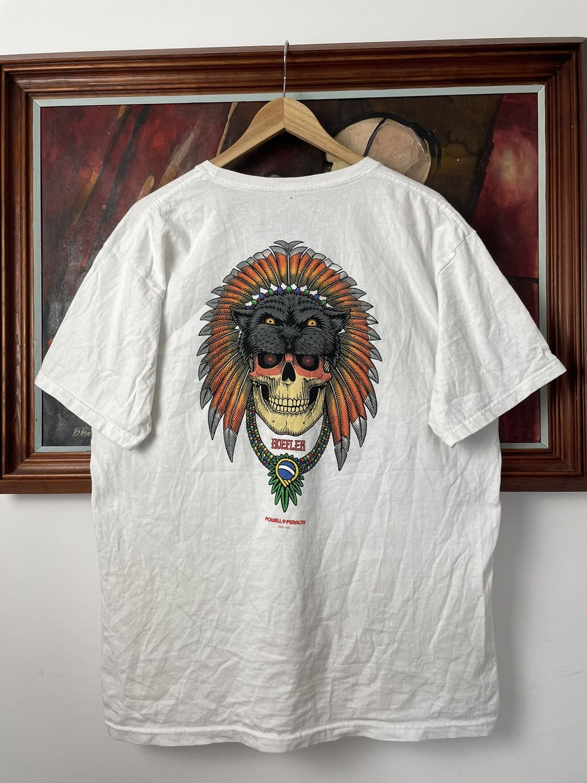 Vintage Powell Skateboards Skate Tee Skull Indian Logo Rare Hype Size US L / EU 52-54 / 3 - 1 Thumbnail