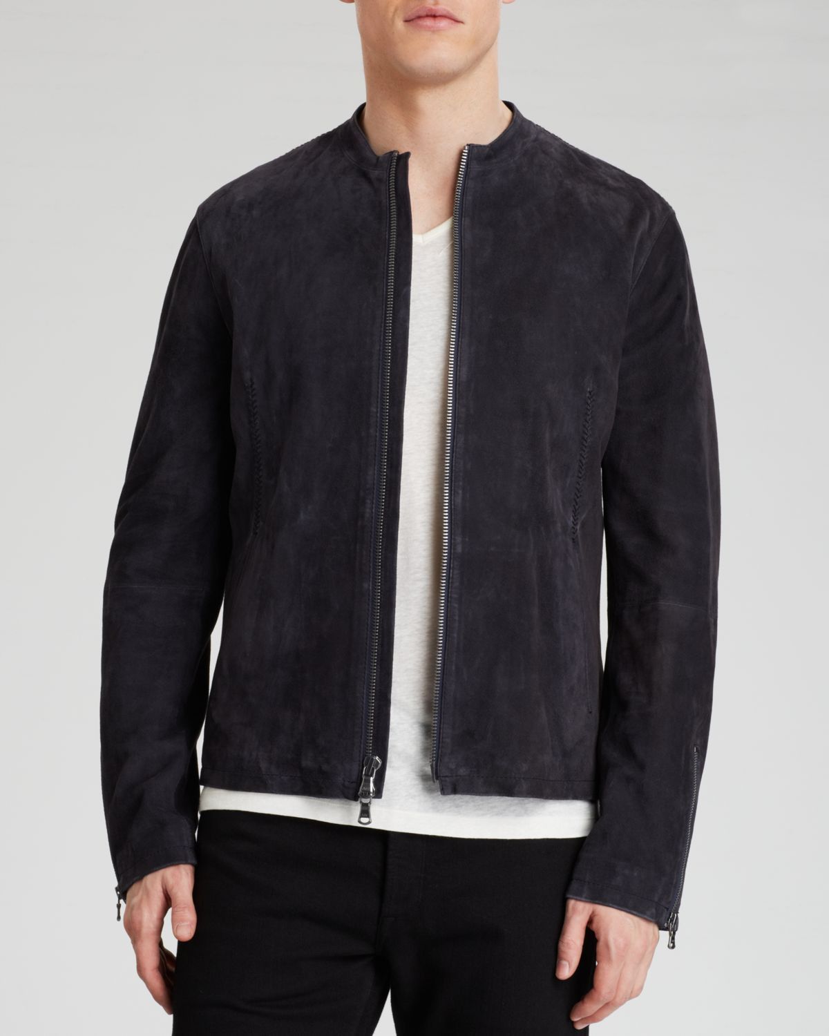 John Varvatos Navy Suede Racer Jacket Grailed