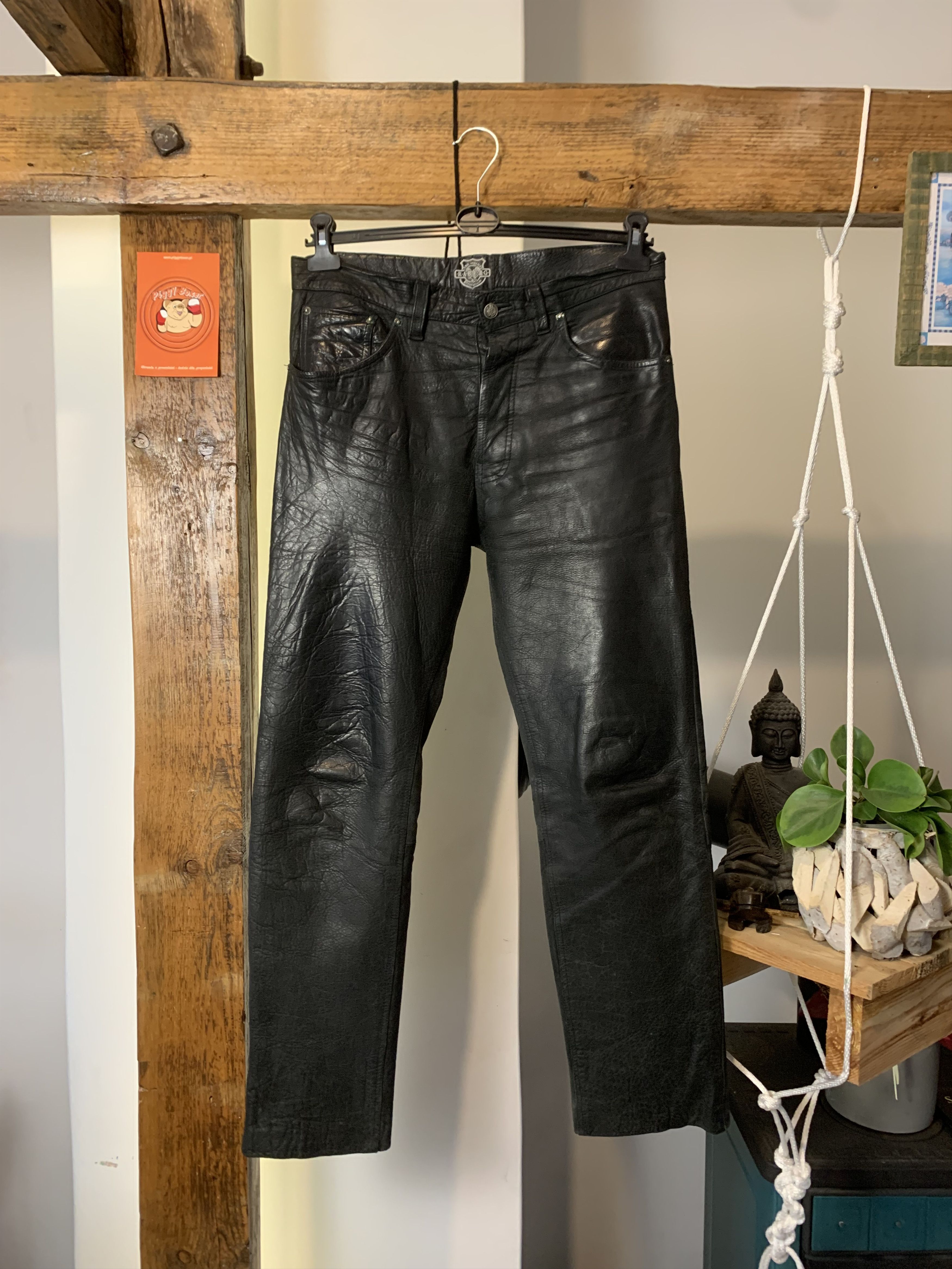 Genuine Leather × Vintage 90s Black Real Leather Bike Pants Size US 32 / EU 48 - 1 Thumbnail