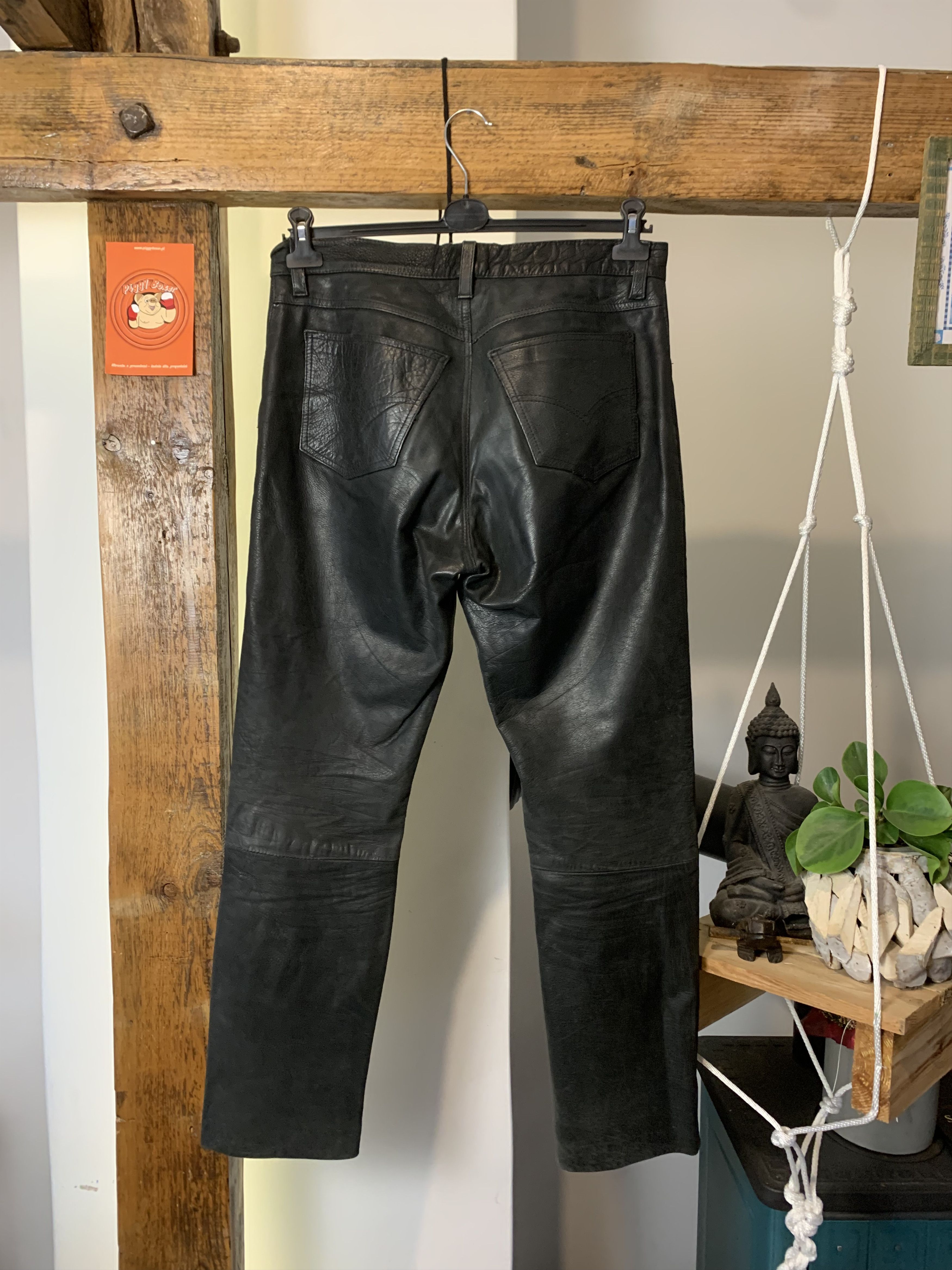 Genuine Leather × Vintage 90s Black Real Leather Bike Pants Size US 32 / EU 48 - 2 Thumbnail