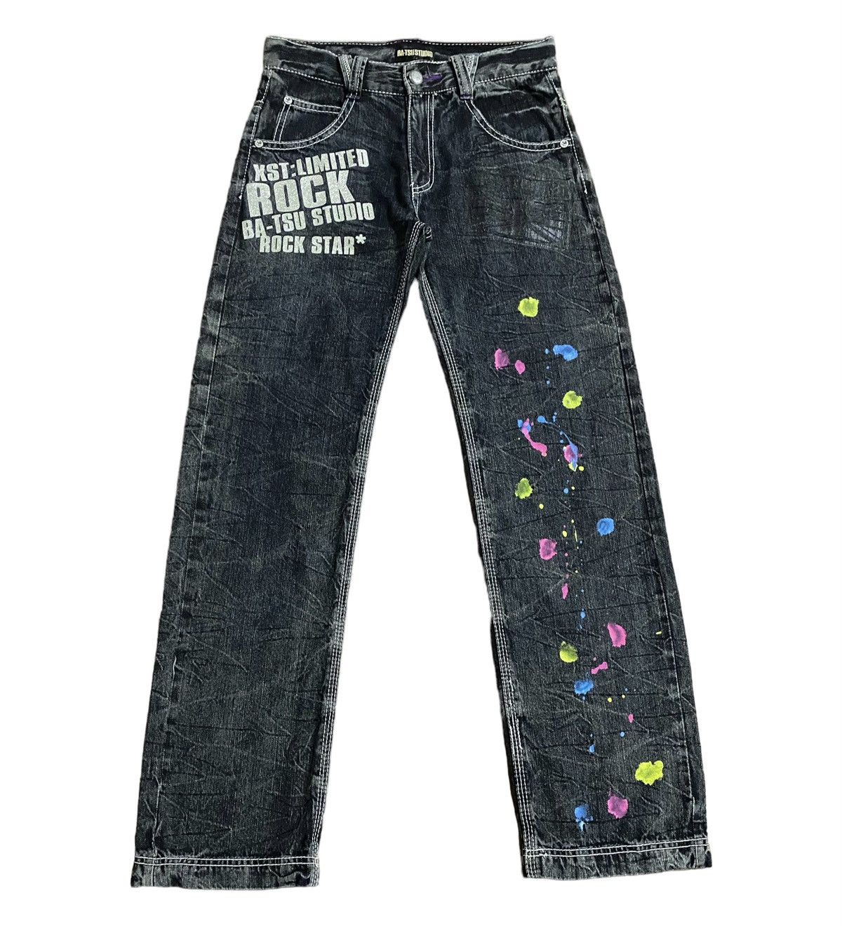 Japanese Brand Vintage BATSU STUDIO Rock Star Splash Painting Jeans Size US 30 / EU 46 - 1 Thumbnail
