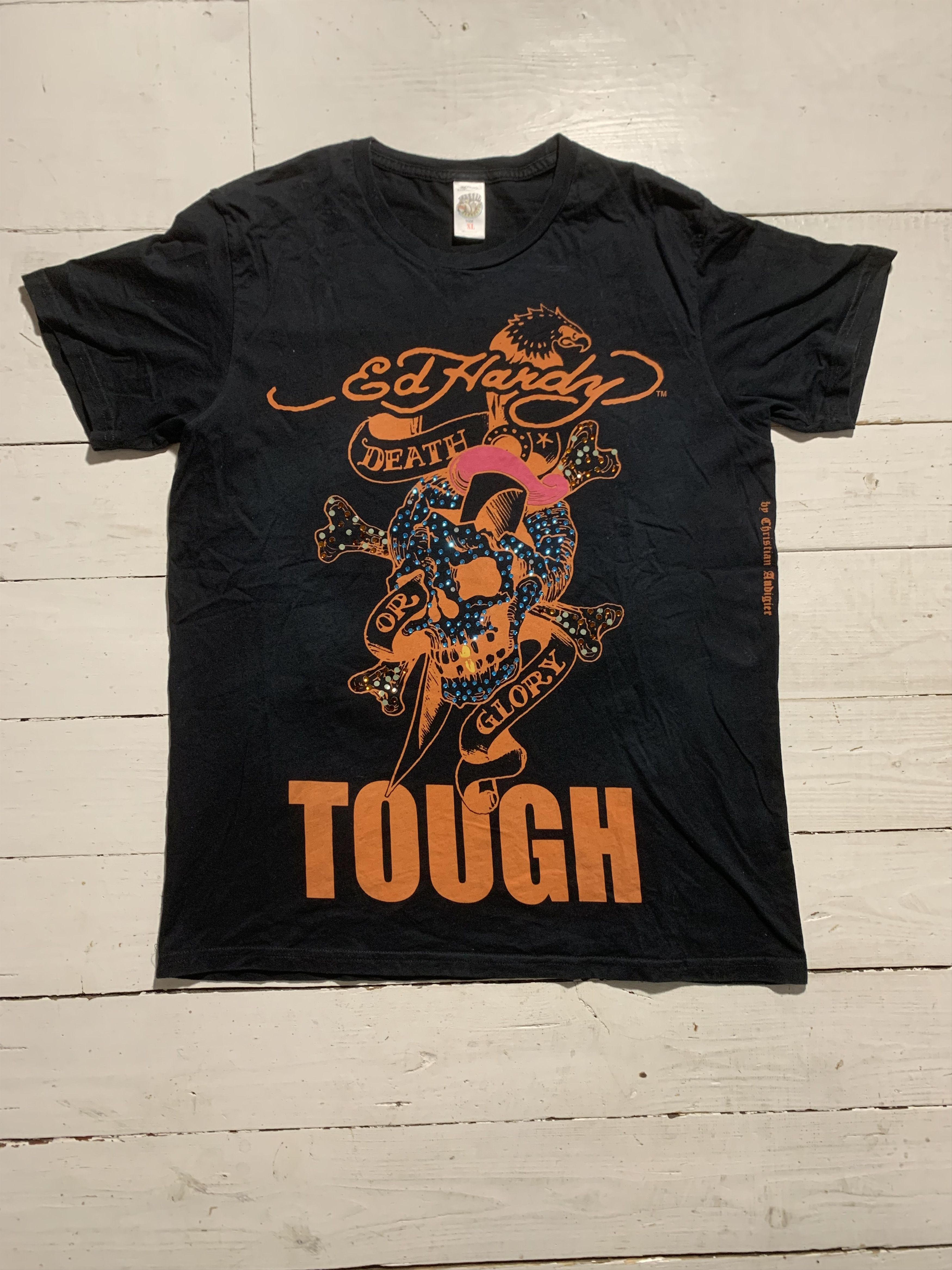 Christian Audigier × Ed Hardy × Vintage Ed hardy Skull Tough Overprint T shirt Size US L / EU 52-54 / 3 - 1 Thumbnail