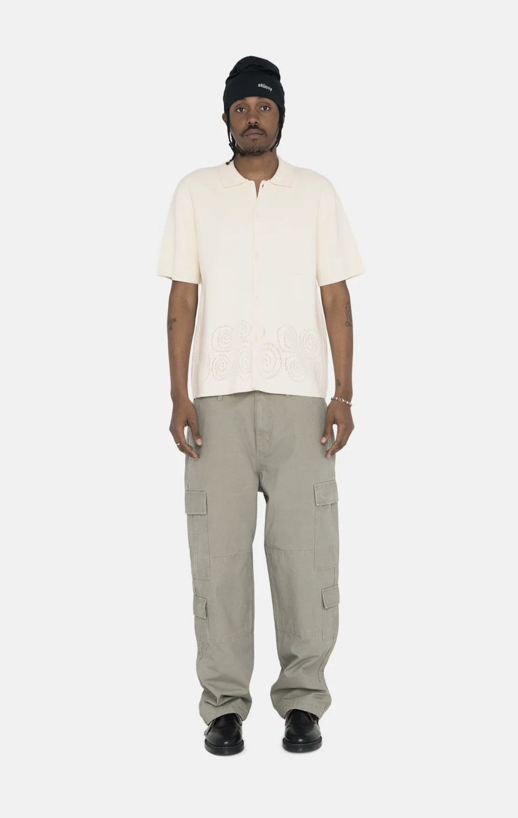 Stussy STUSSY PERFORATED SWIRL KNIT SHIRT (WHITE/OFF WHITE) Size US XL / EU 56 / 4 - 6 Thumbnail