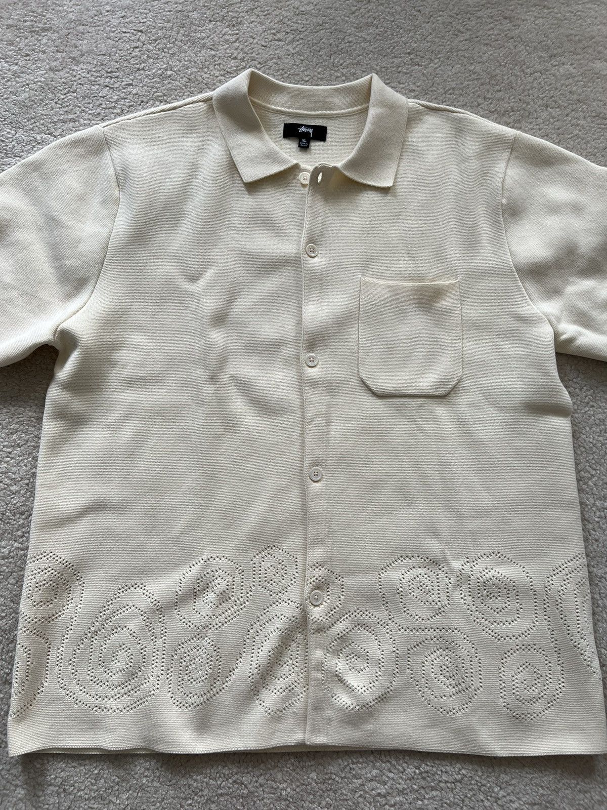 Stussy STUSSY PERFORATED SWIRL KNIT SHIRT (WHITE/OFF WHITE) Size US XL / EU 56 / 4 - 2 Thumbnail