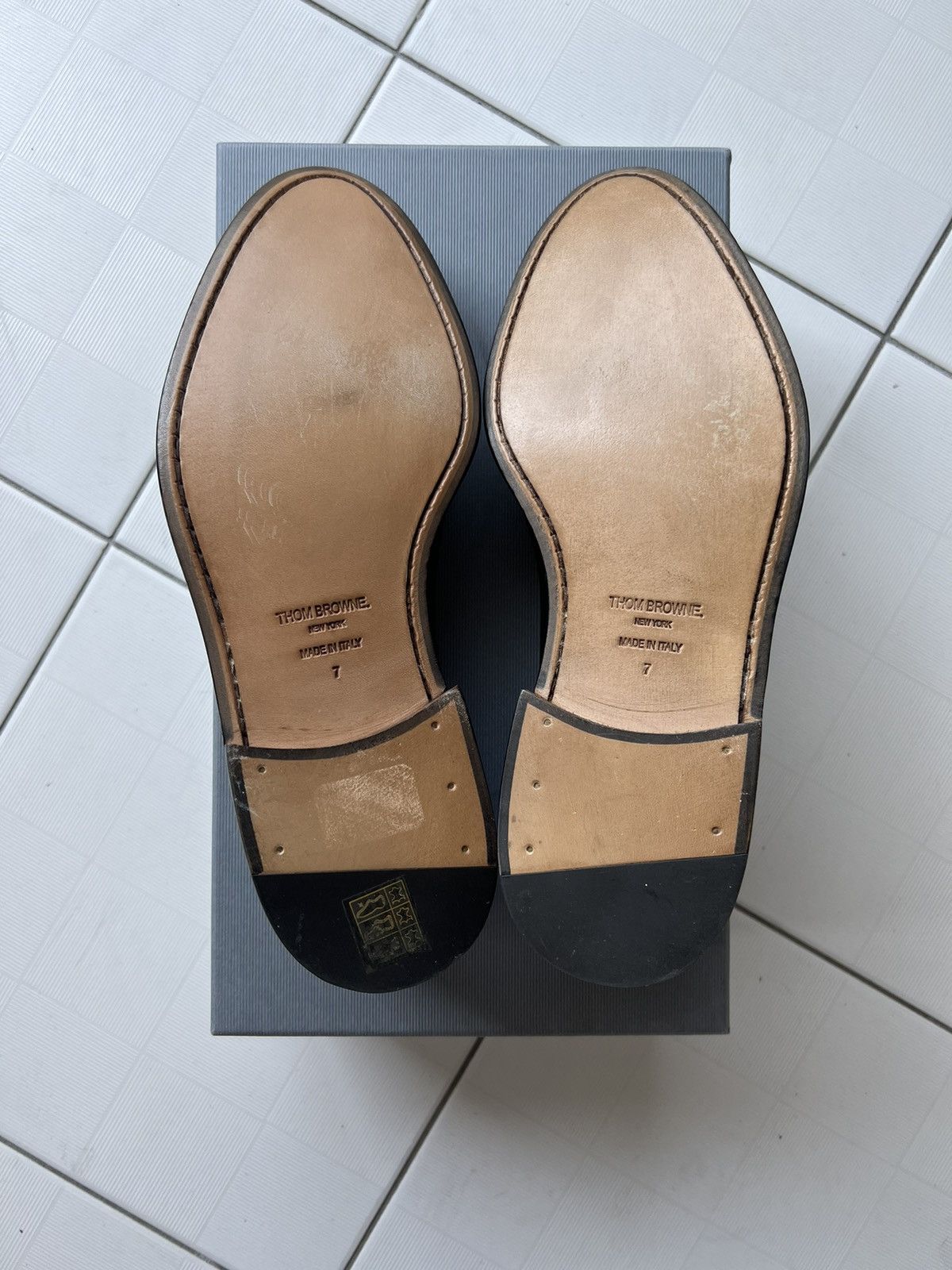 Thom Browne NEW 40 Calf Leather Grained Smooth Penny Loafers Black Size US 7 / EU 40 - 3 Thumbnail