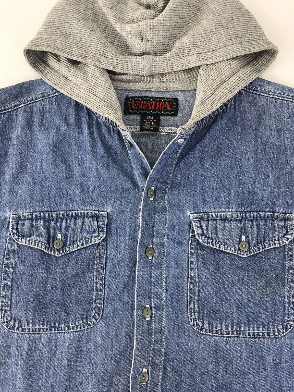 Vacation × Vintage Vacation Indigo Denim Button Up Hoodies Shirt Double Pocket Size US M / EU 48-50 / 2 - 2 Thumbnail