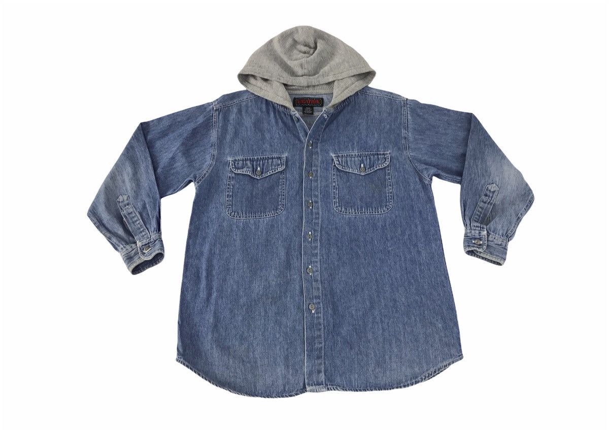 Vacation × Vintage Vacation Indigo Denim Button Up Hoodies Shirt Double Pocket Size US M / EU 48-50 / 2 - 1 Thumbnail