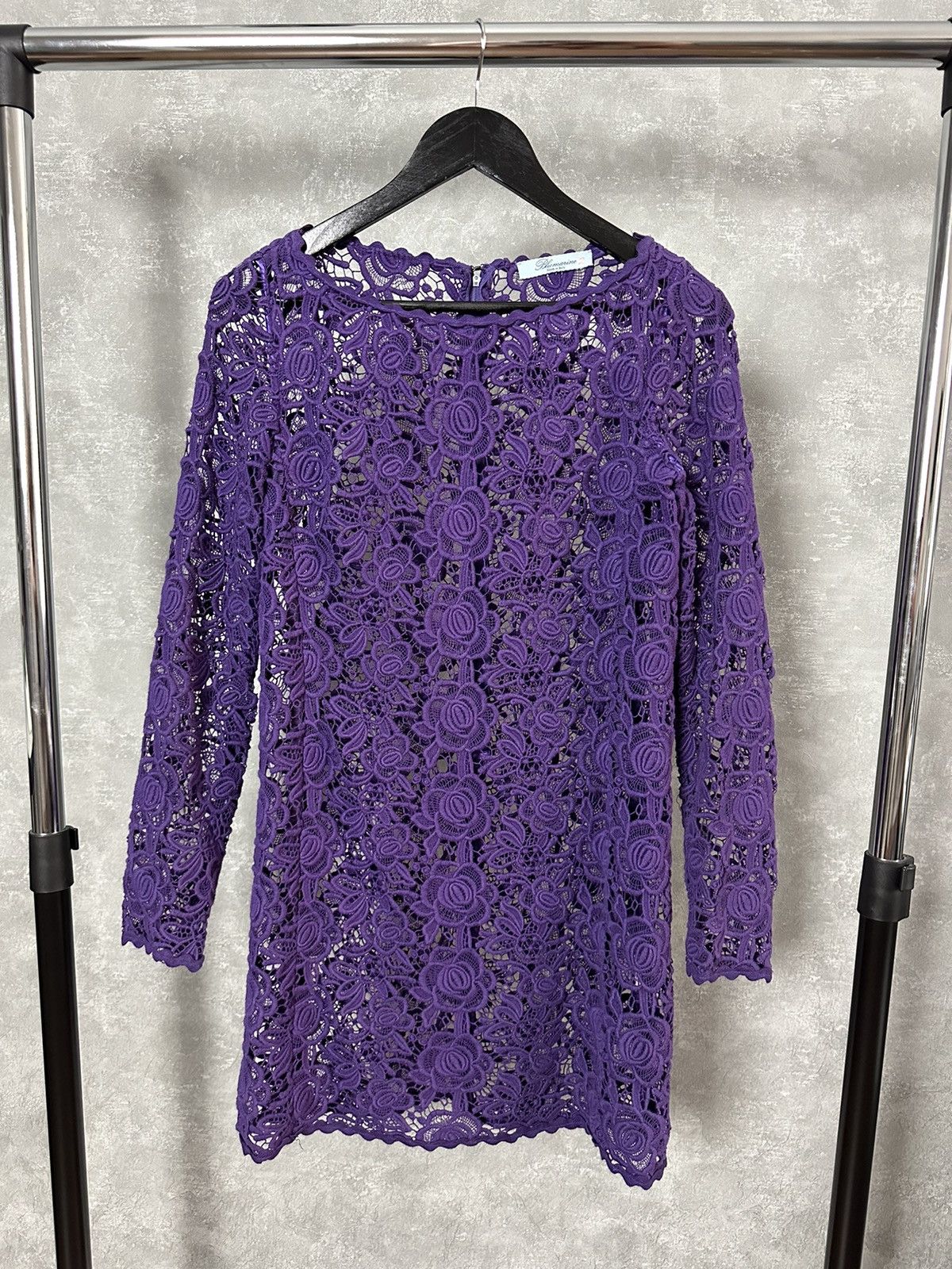 image of Blumarine Purple Crochet Floral Embroidery Midi Dress, Women's (Size Medium)