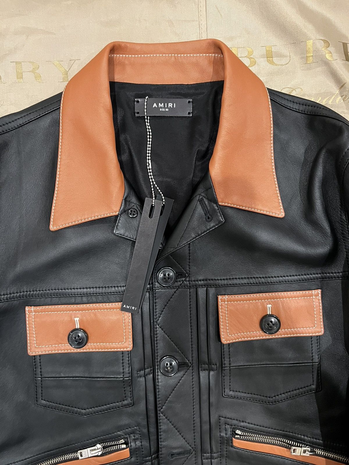 Amiri Amiri Men's Black Contrasted Leather Jacket size 50 fits M/L Size US M / EU 48-50 / 2 - 2 Thumbnail
