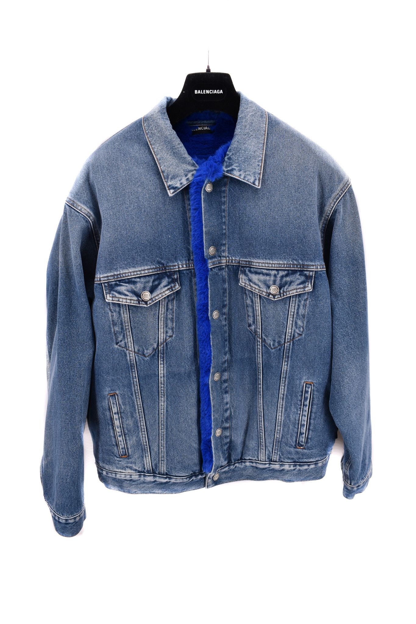 image of Balenciaga Denim Fur Jacket Blue, Men's (Size Small)