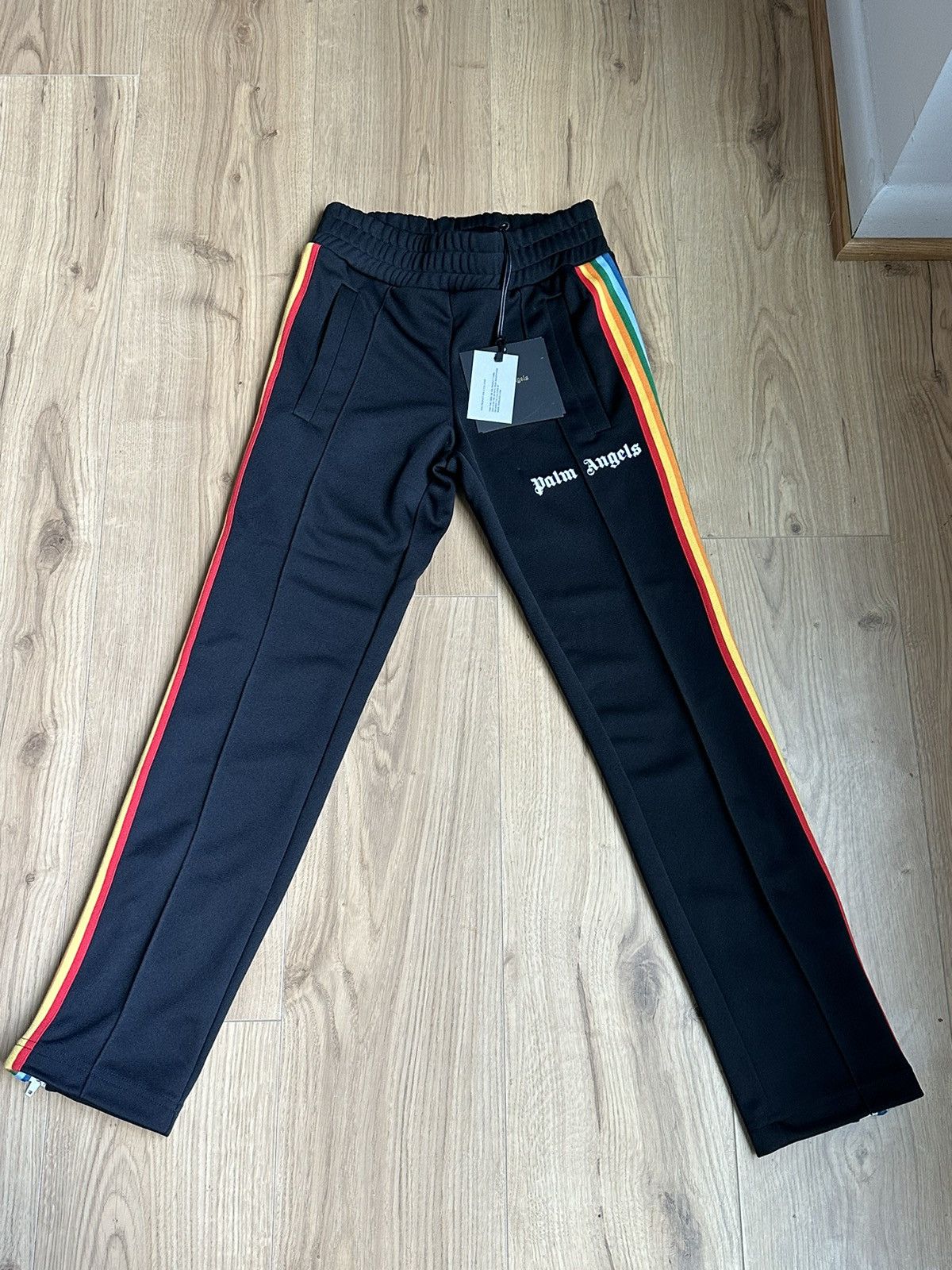 image of Palm Angels Track Pants Black With Rainbow Design, Women's (Size 24)