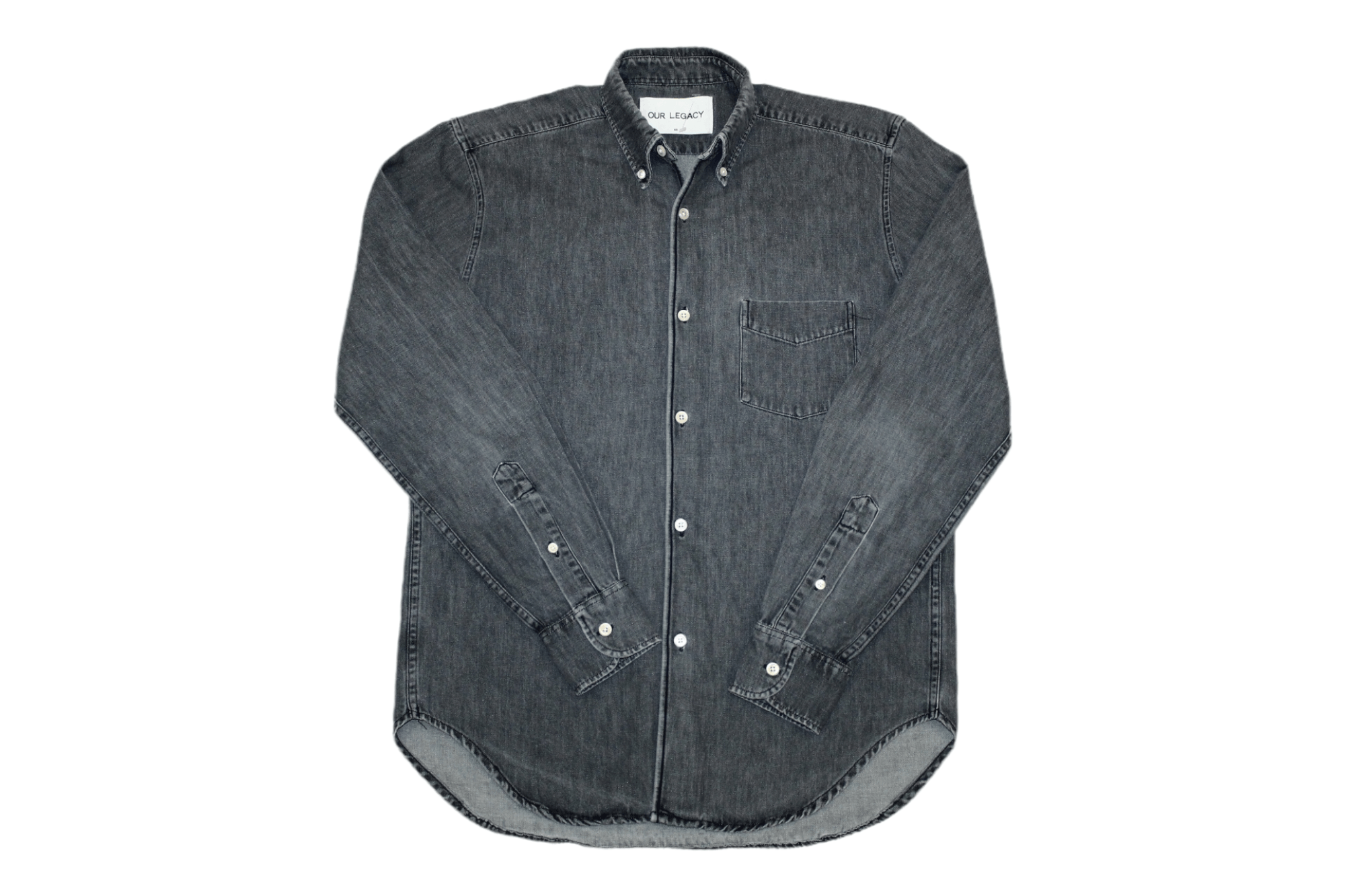 image of Our Legacy Black Denim Wash Faded Shirt in Black Gray, Men's (Size Medium)