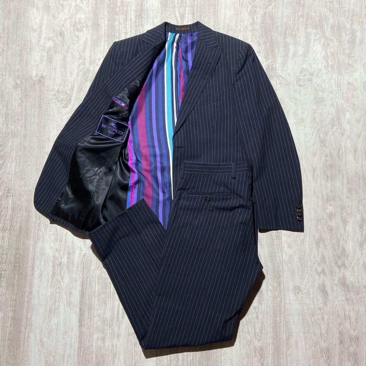 Vintage ETRO Milano Two Buttons Stripe Suit Blazer Pants