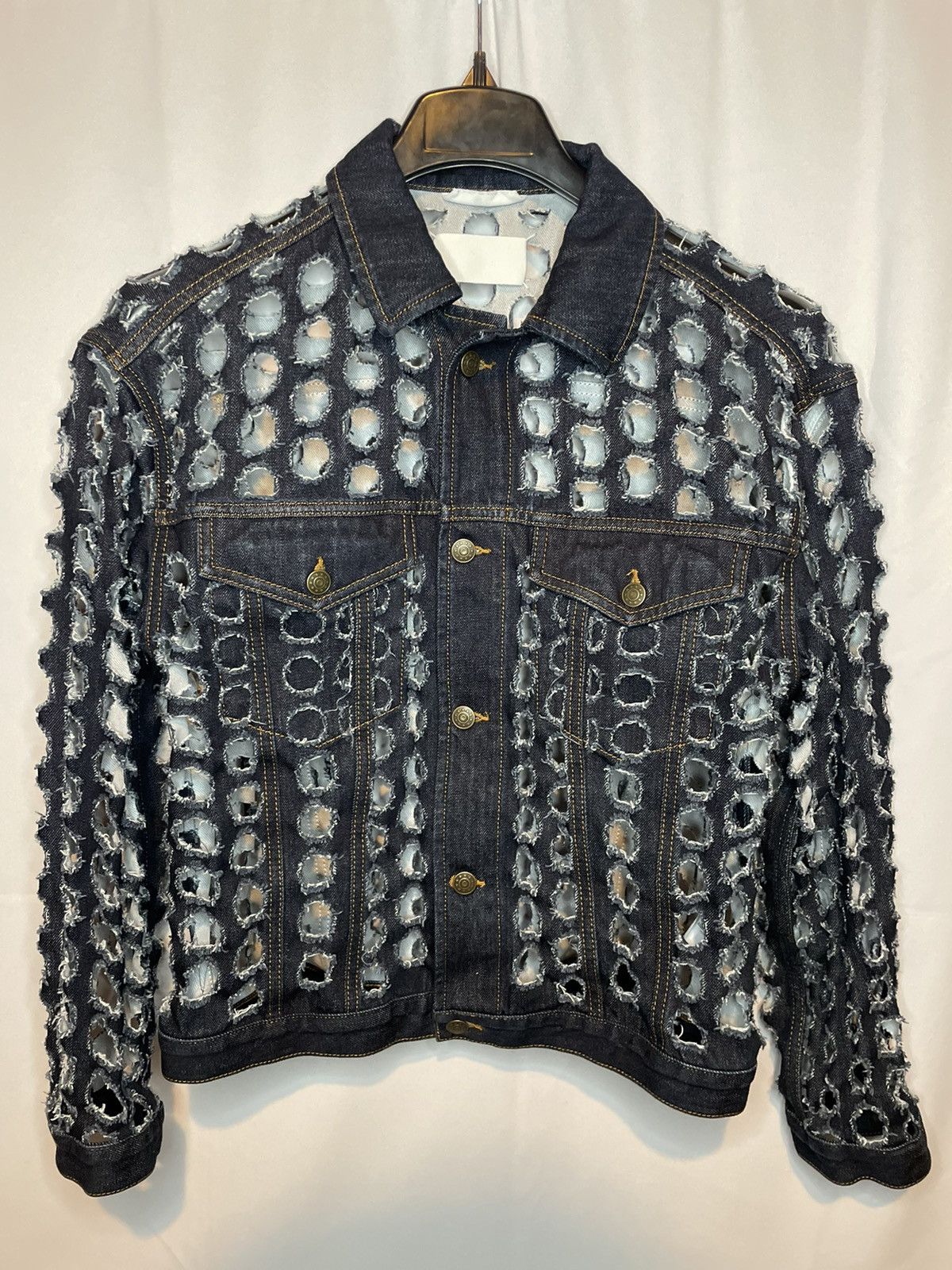 image of Maison Margiela Punch Hole Denim Jacket in Blue, Women's (Size XS)