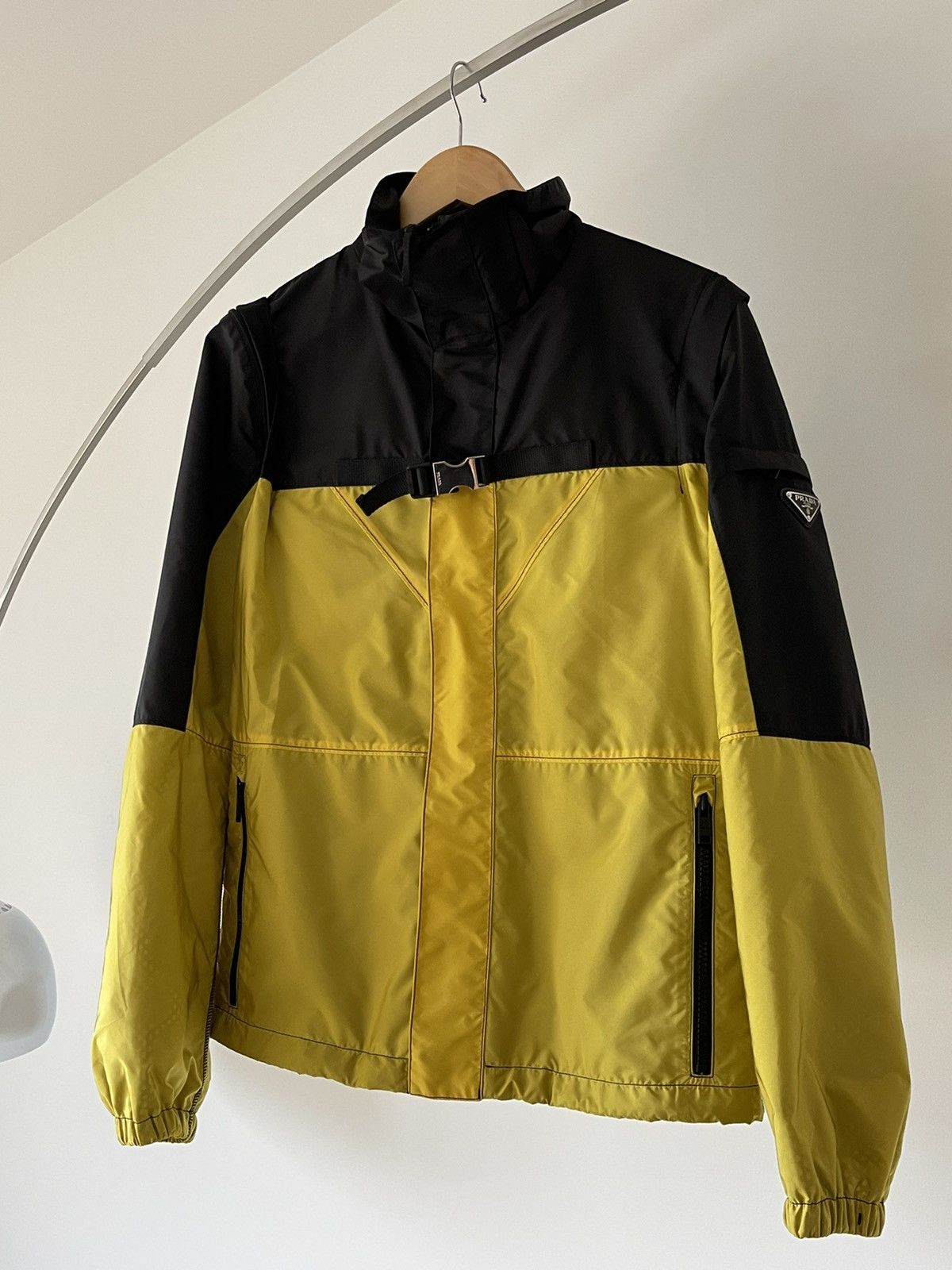 image of Prada Re-Nylon Blouson Jacket NWT Size Xs in Black/Yellow, Men's