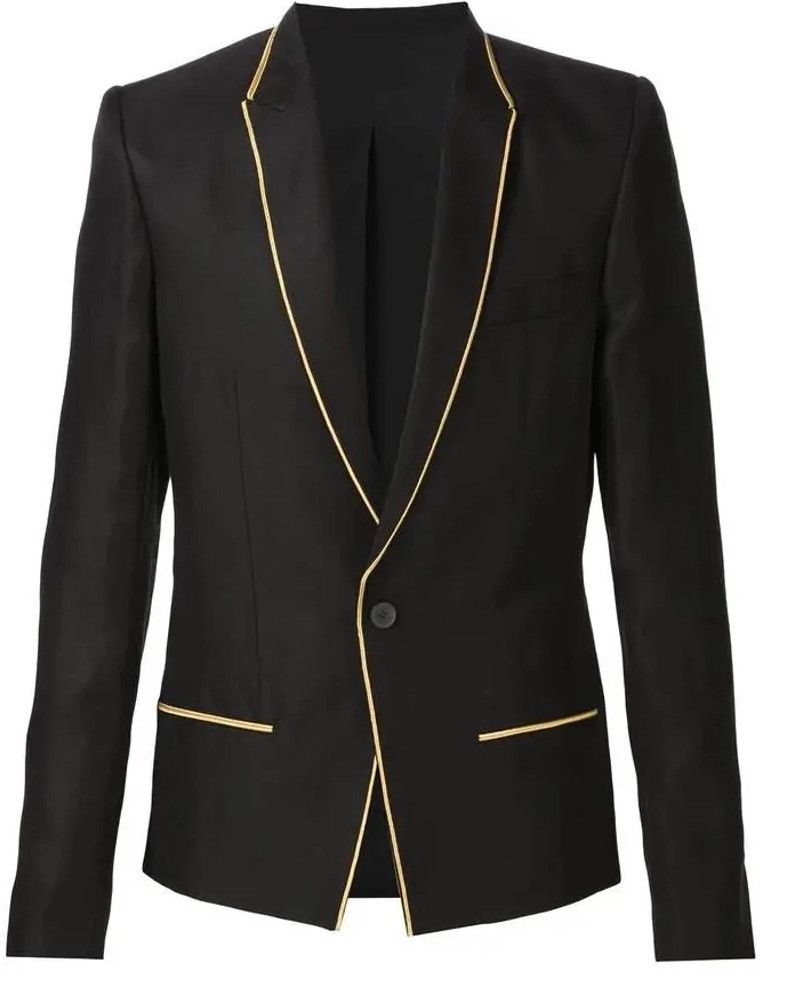 Haider Ackermann Haider Ackermann Black Slim Fit Gold Trimmed Blazer Size 44S - 1 Thumbnail