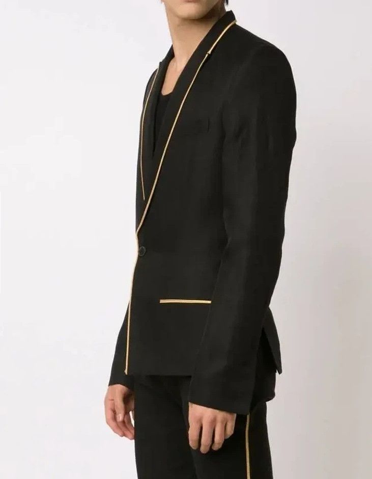 Haider Ackermann Haider Ackermann Black Slim Fit Gold Trimmed Blazer Size 44S - 2 Thumbnail