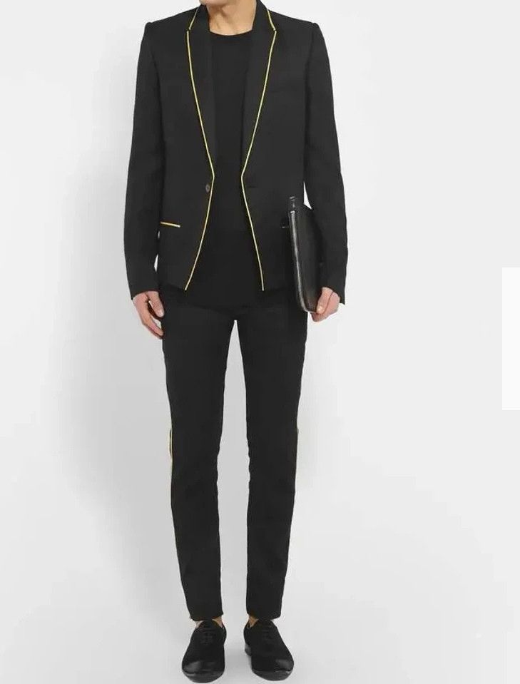 Haider Ackermann Haider Ackermann Black Slim Fit Gold Trimmed Blazer Size 44S - 3 Thumbnail