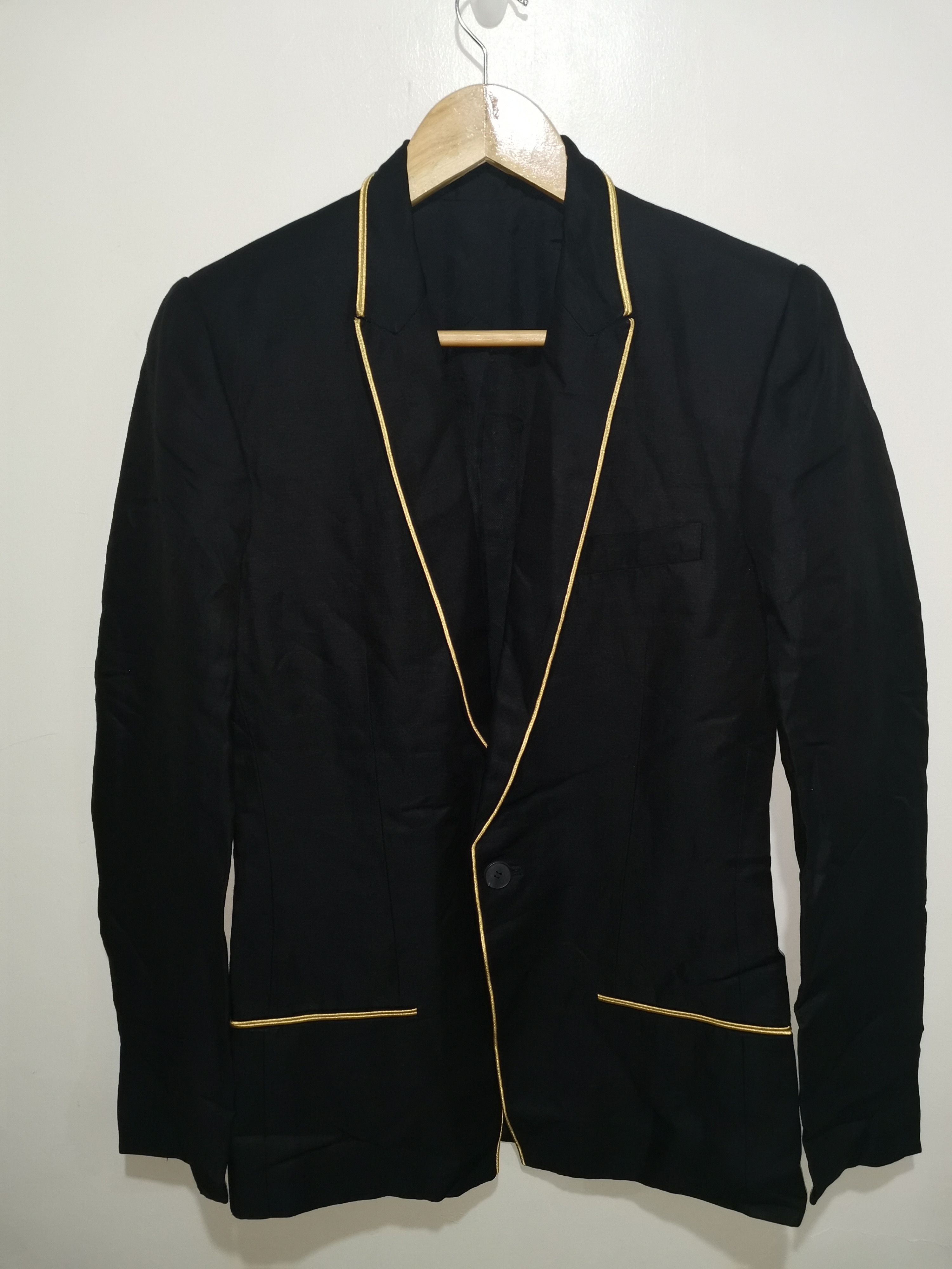 Haider Ackermann Haider Ackermann Black Slim Fit Gold Trimmed Blazer Size 44S - 5 Thumbnail