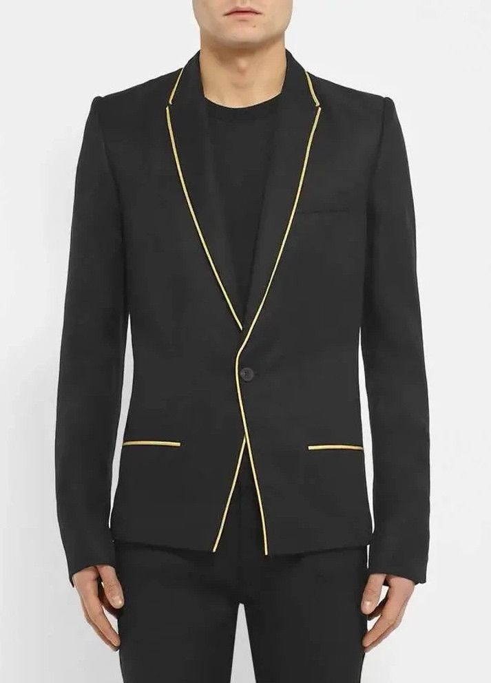 Haider Ackermann Haider Ackermann Black Slim Fit Gold Trimmed Blazer Size 44S - 4 Thumbnail